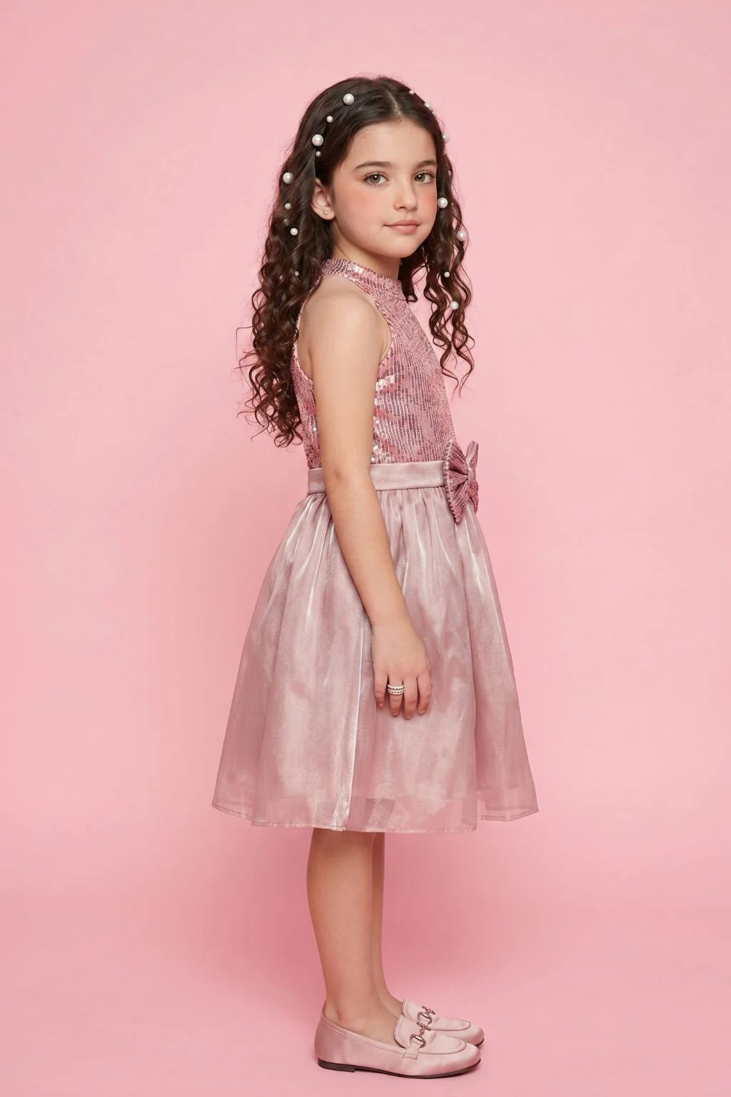 Floral Print Party Dress with Bow Detail & Flare Skirt F614 - Image 4