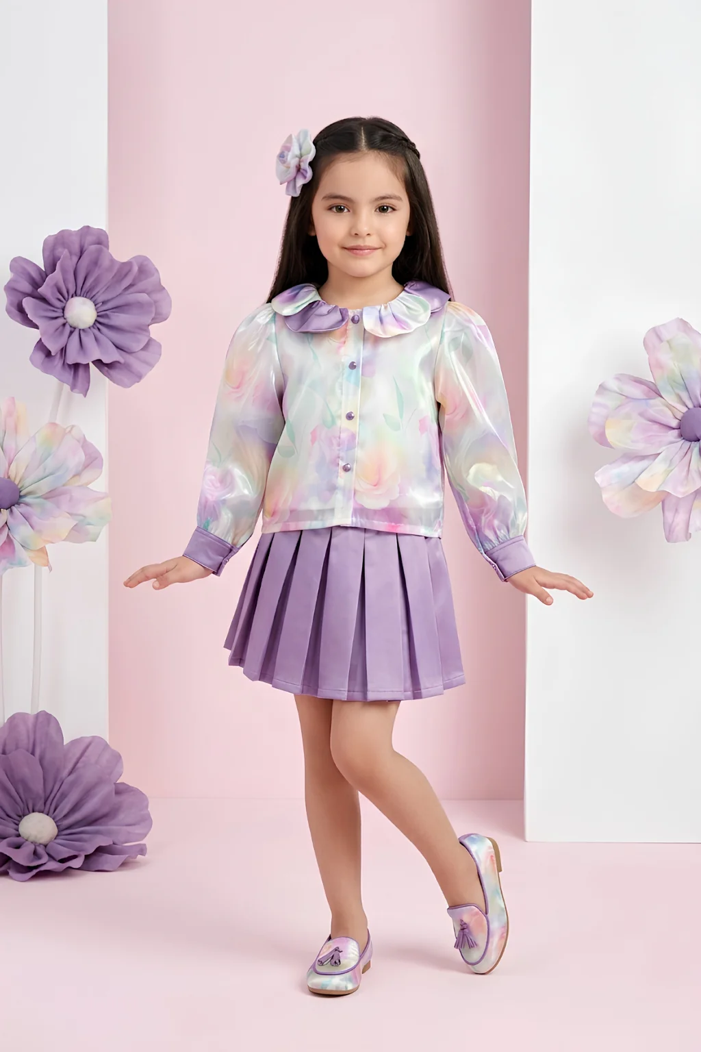 Purple Floral Party Wear Top & Skirt Set 3180