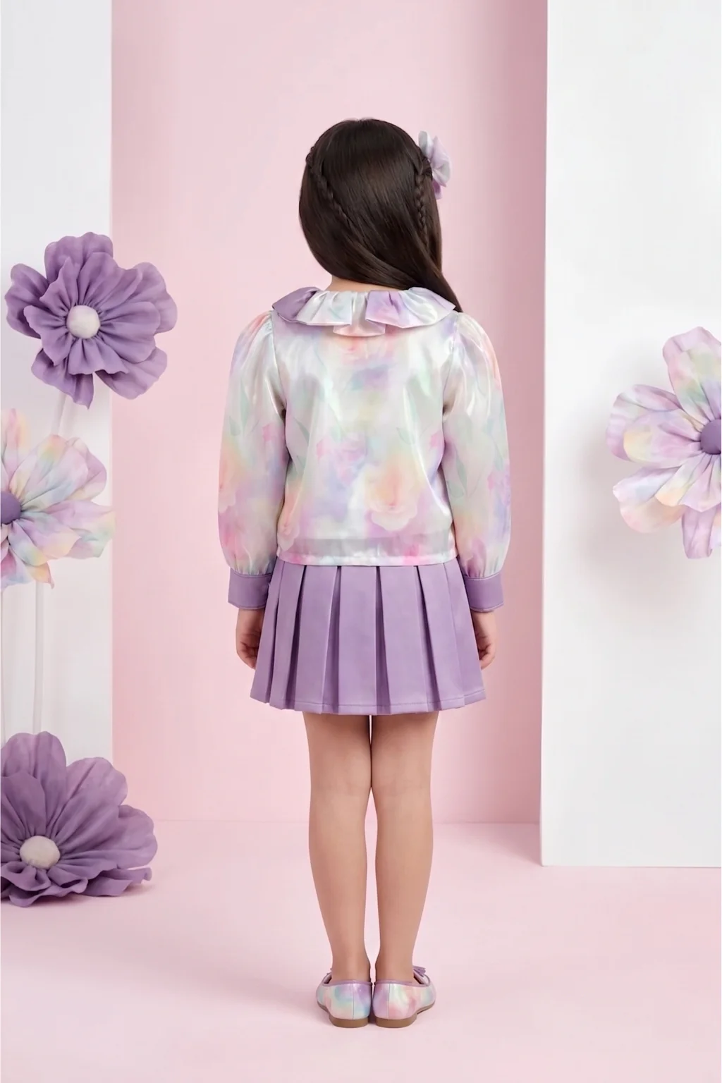 Floral Purple Party Wear Top & Skirt Set 3180 - Image 2