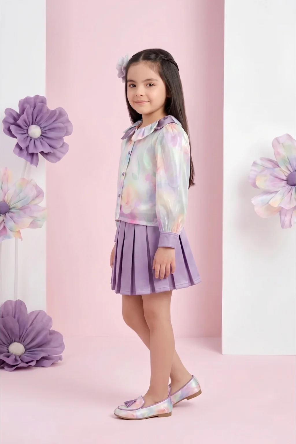 Floral Purple Party Wear Top & Skirt Set 3180 - Image 3