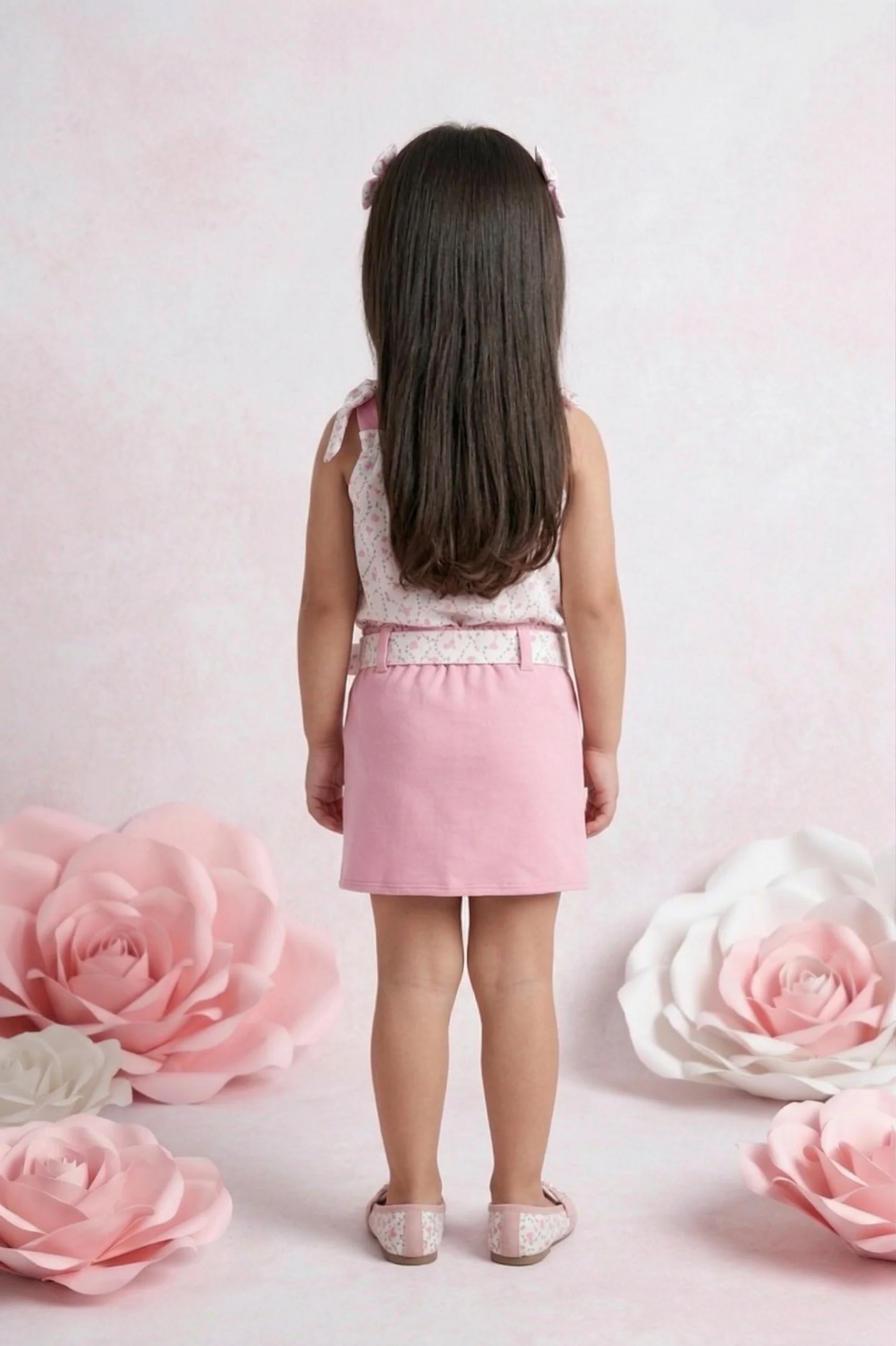 Floral Ruffle Top & Pink Button Shorts Set TSSET40205 - Image 2