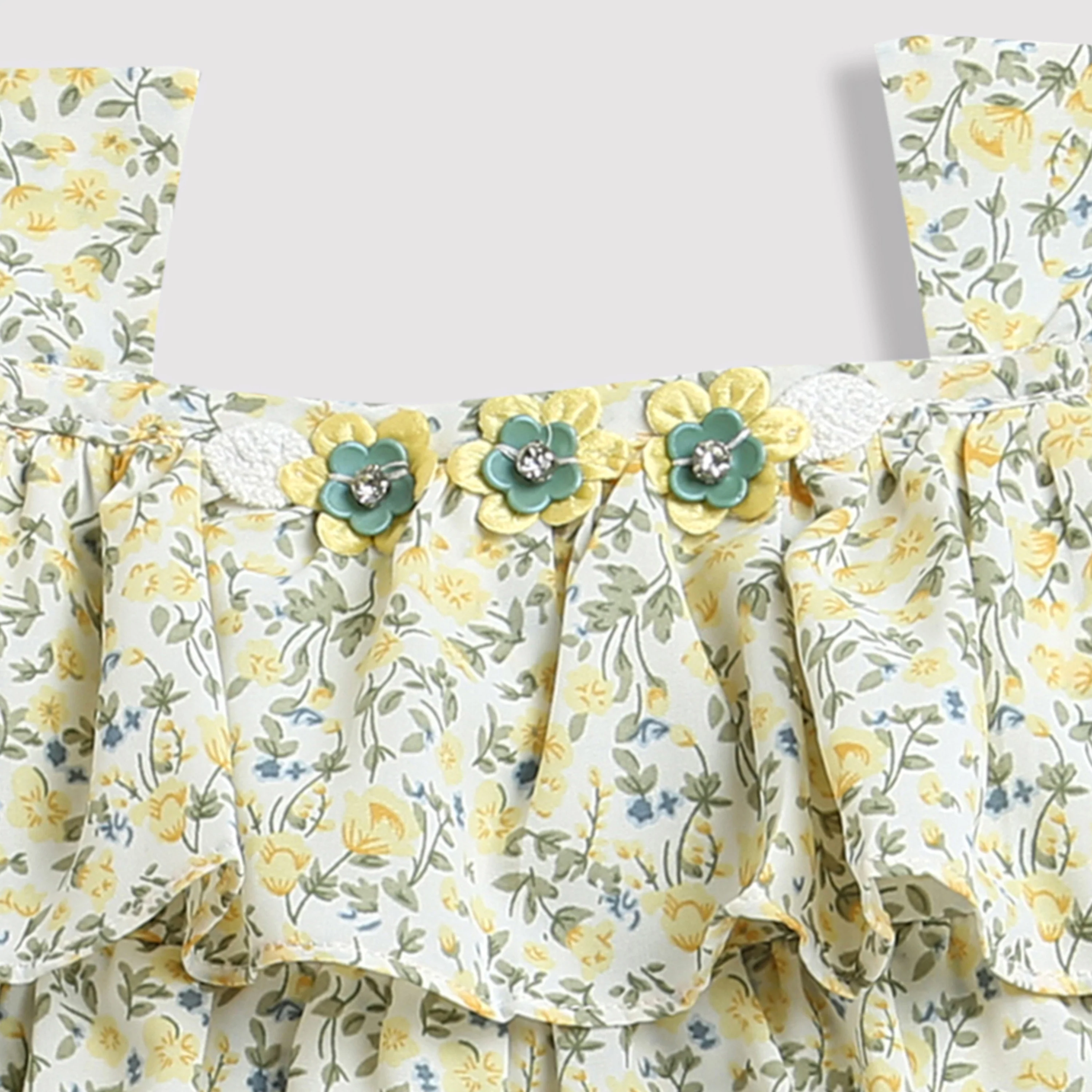 Floral Tiered Top & Shorts Co-ord Set Yellow TSSET40226 - Image 10