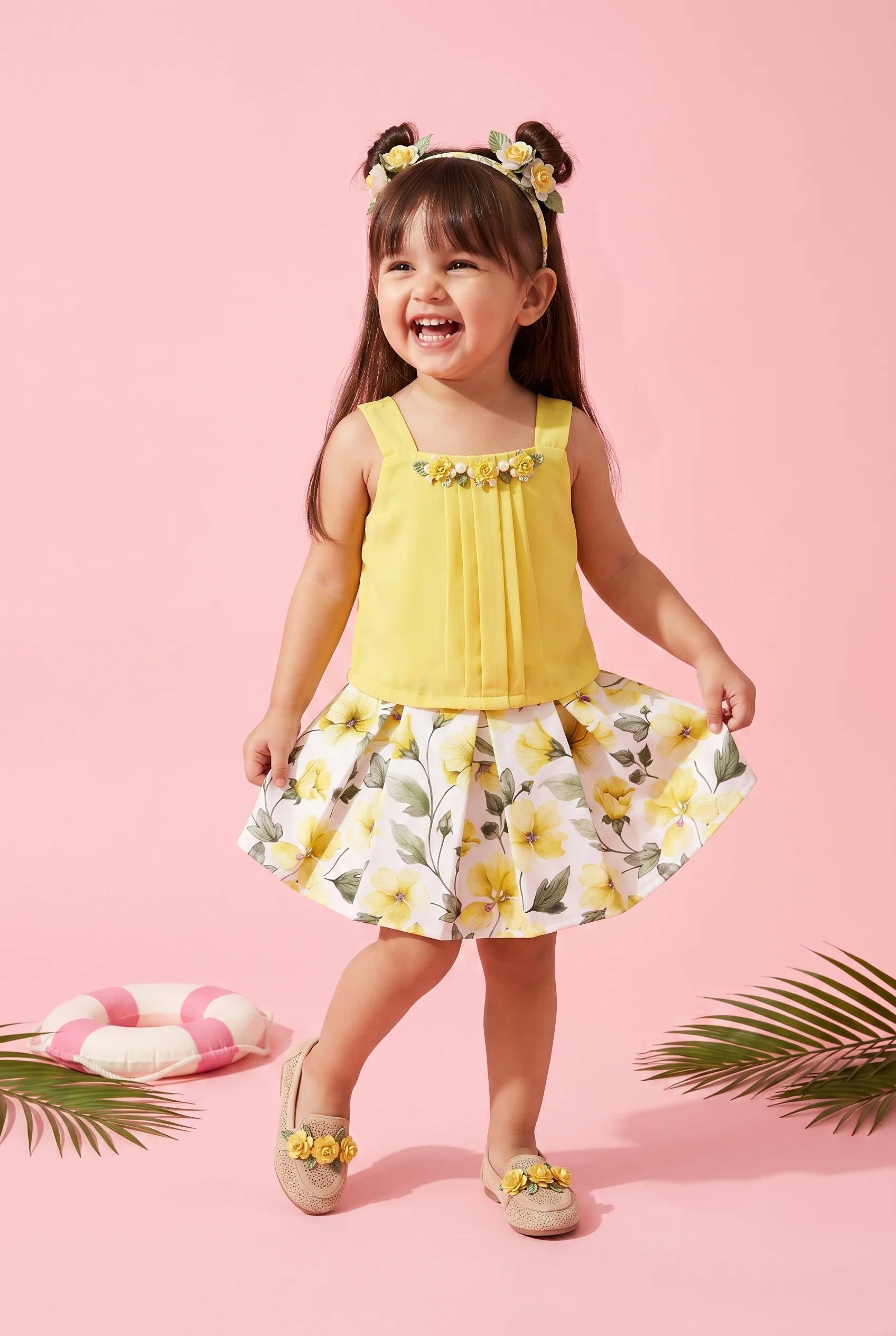 Yellow Floral Top and Skirt Co-ord Set TSSET40257