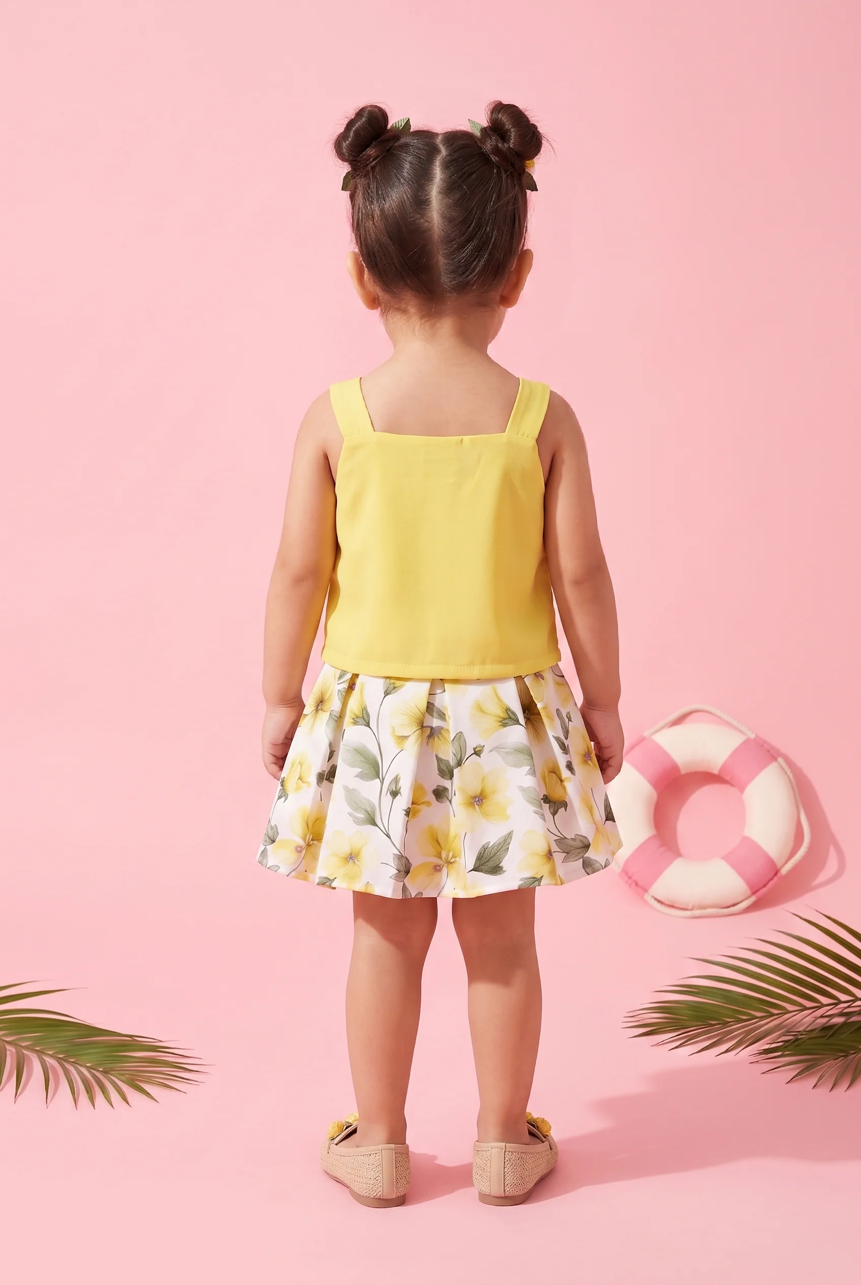 Yellow Floral Top and Skirt Co-ord Set TSSET40257 - Image 2