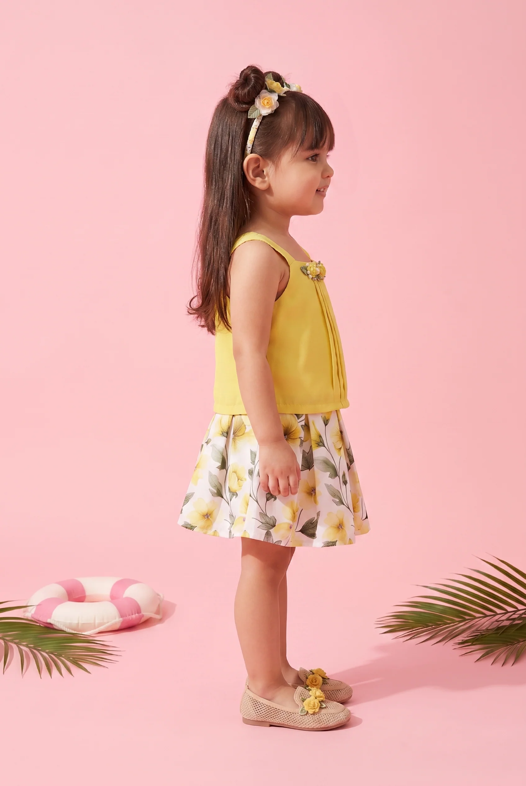 Yellow Floral Top and Skirt Co-ord Set TSSET40257 - Image 3