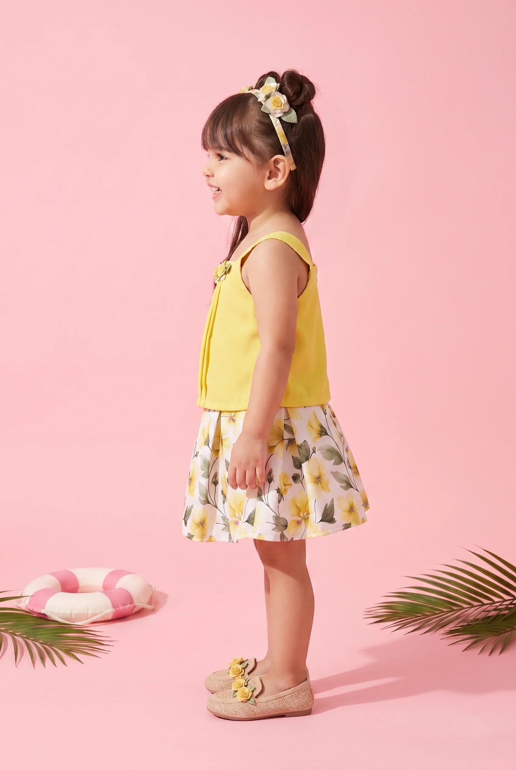 Yellow Floral Top and Skirt Co-ord Set TSSET40257 - Image 4