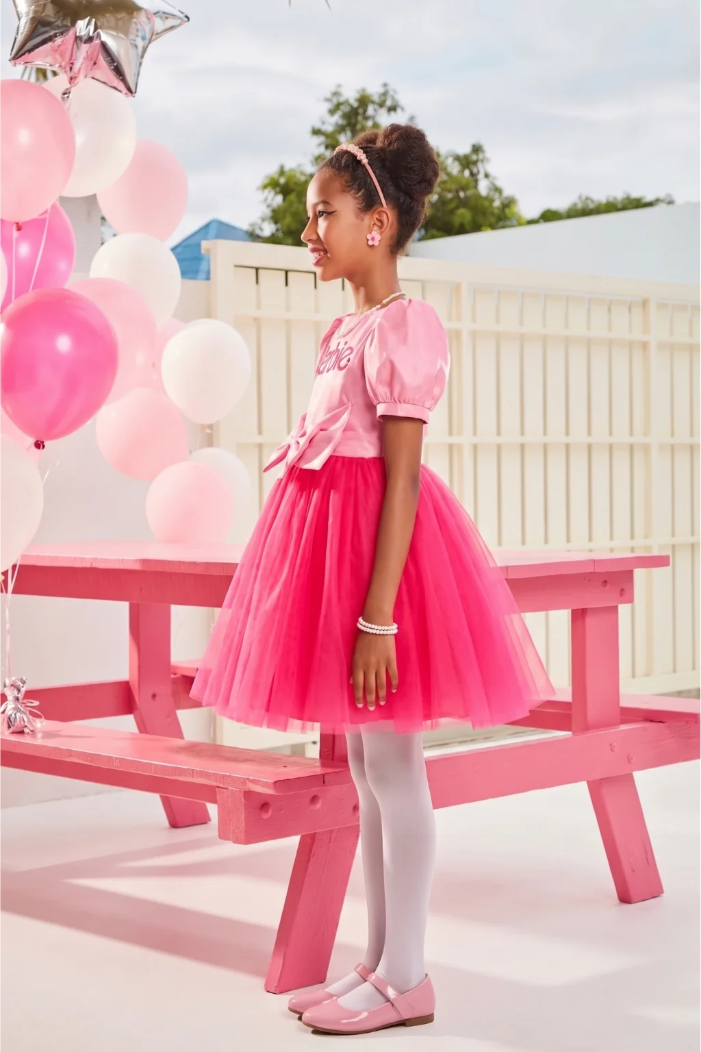 Girls Barbie Bow Tulle Party Dress BAF224 - Image 4