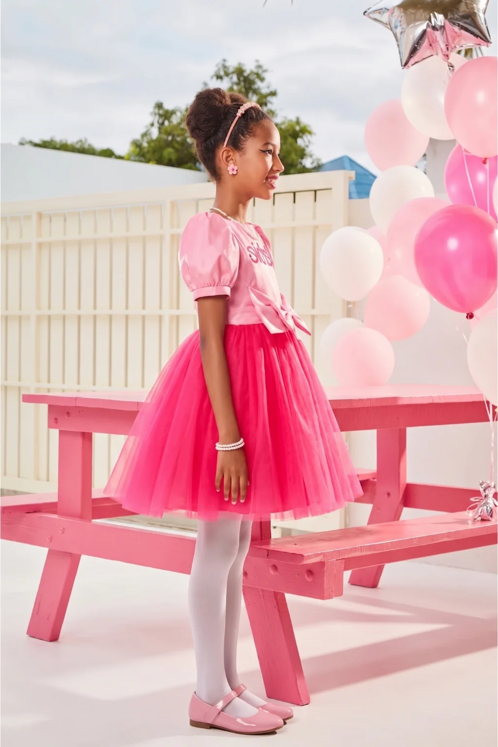 Girls Barbie Bow Tulle Party Dress BAF224 - Image 5