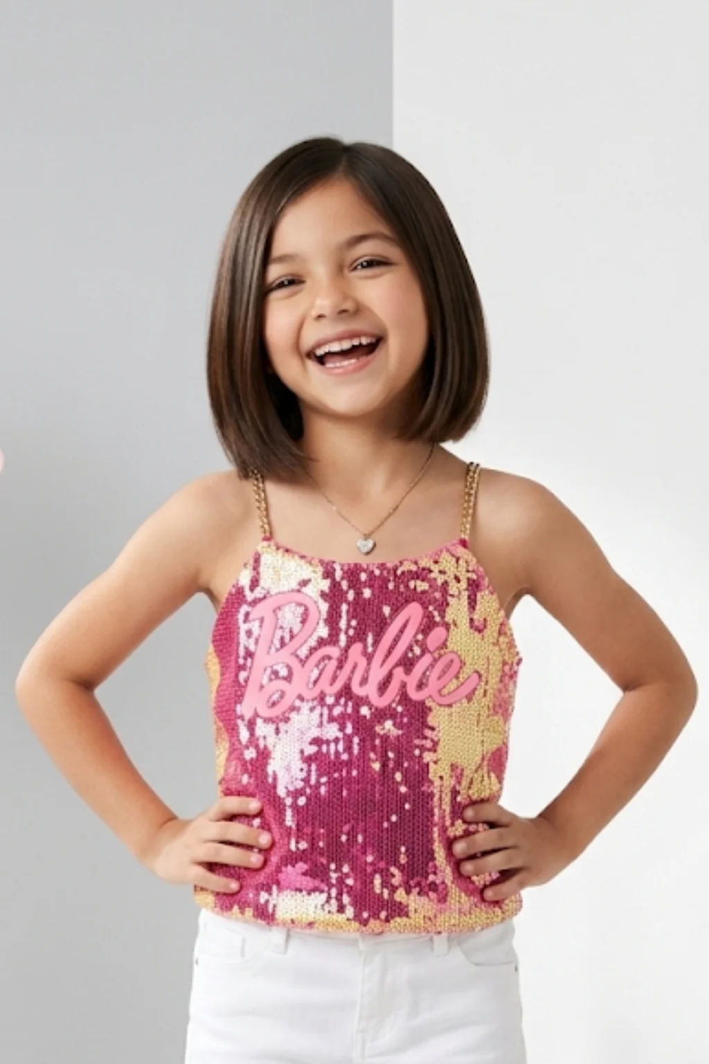 Girls Barbie Pink Sequin Top BATP2023