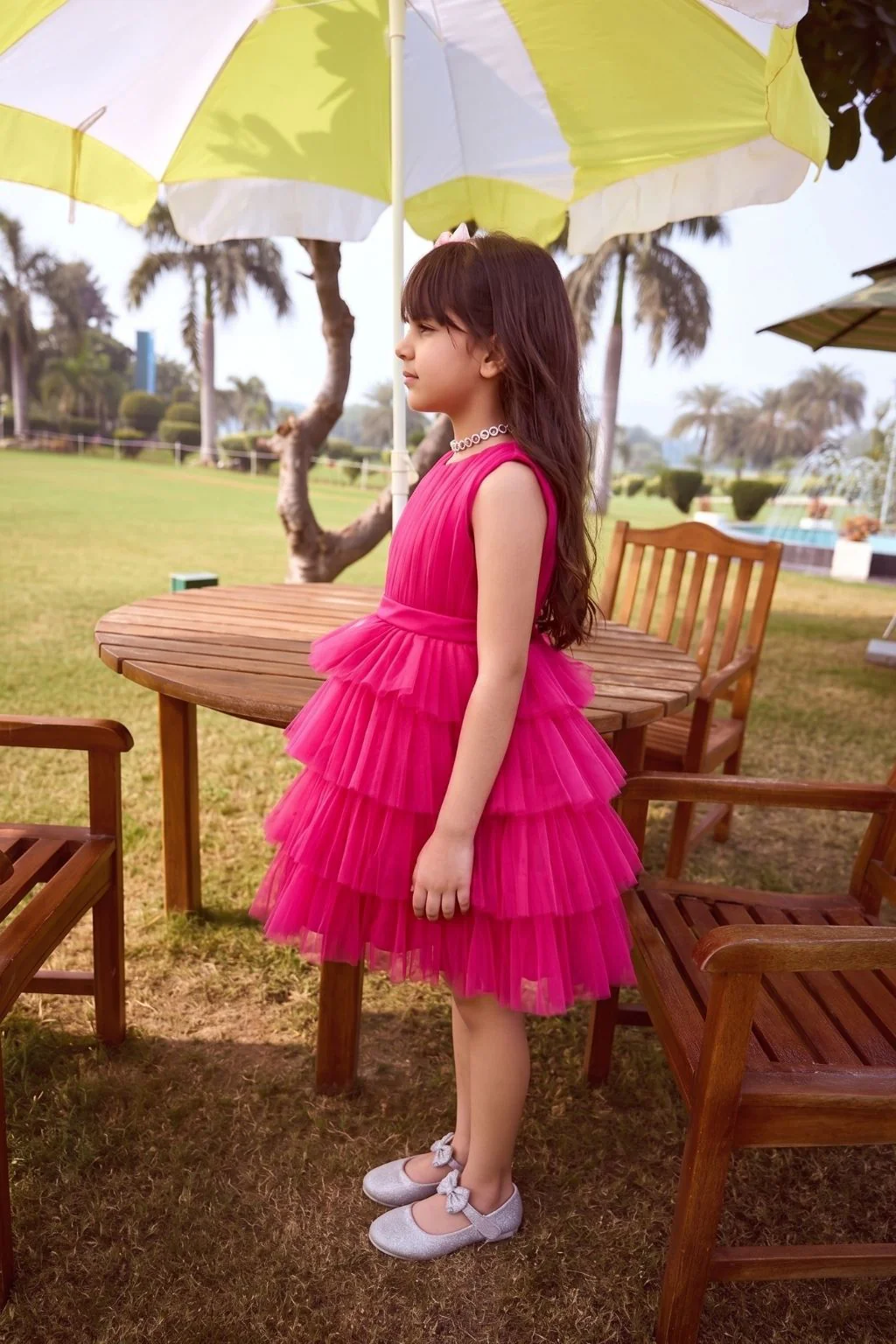Girls Barbie Pink Tiered Tulle Dress BAF245 - Image 4