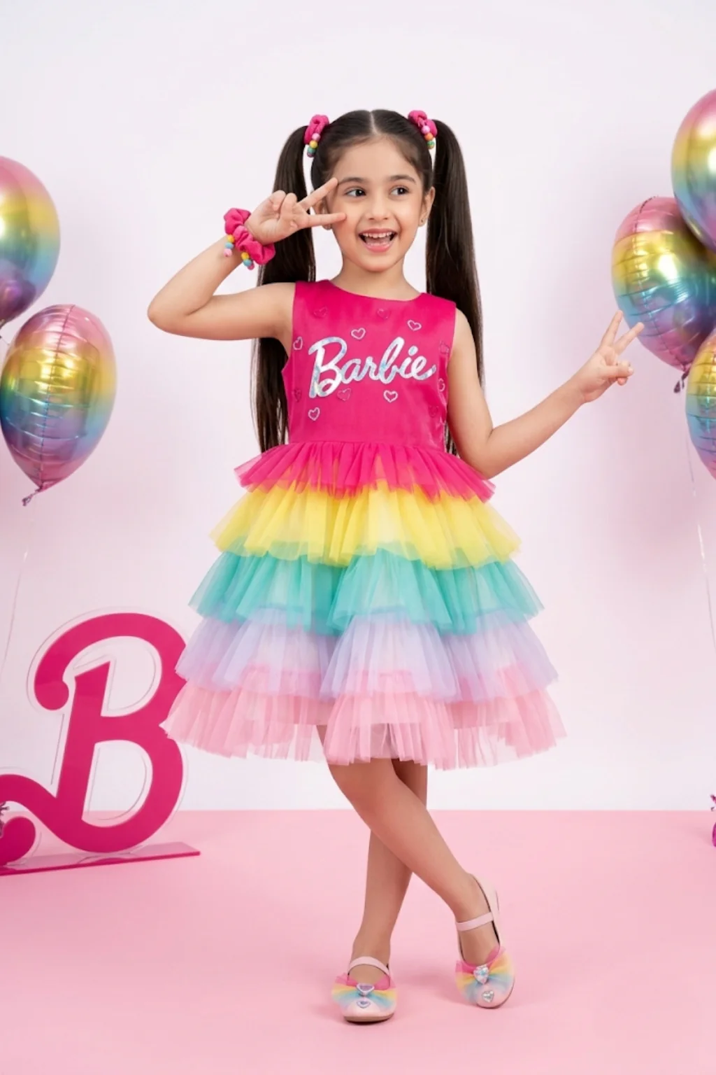Girls Barbie Rainbow Tulle Dress BAF222