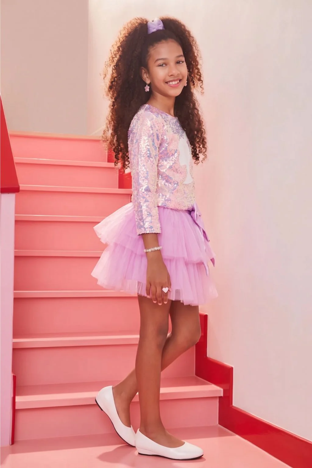 Girls Barbie Sequin Top & Tulle Skirt Set BASET344 - Image 3