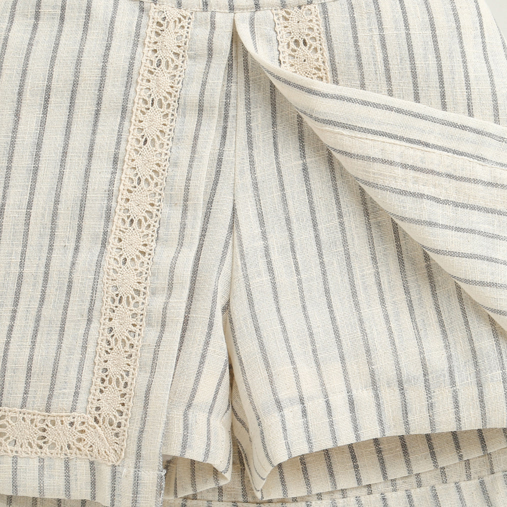 Girls Beige Stripe Top & Shorts Set 3119 - Image 12