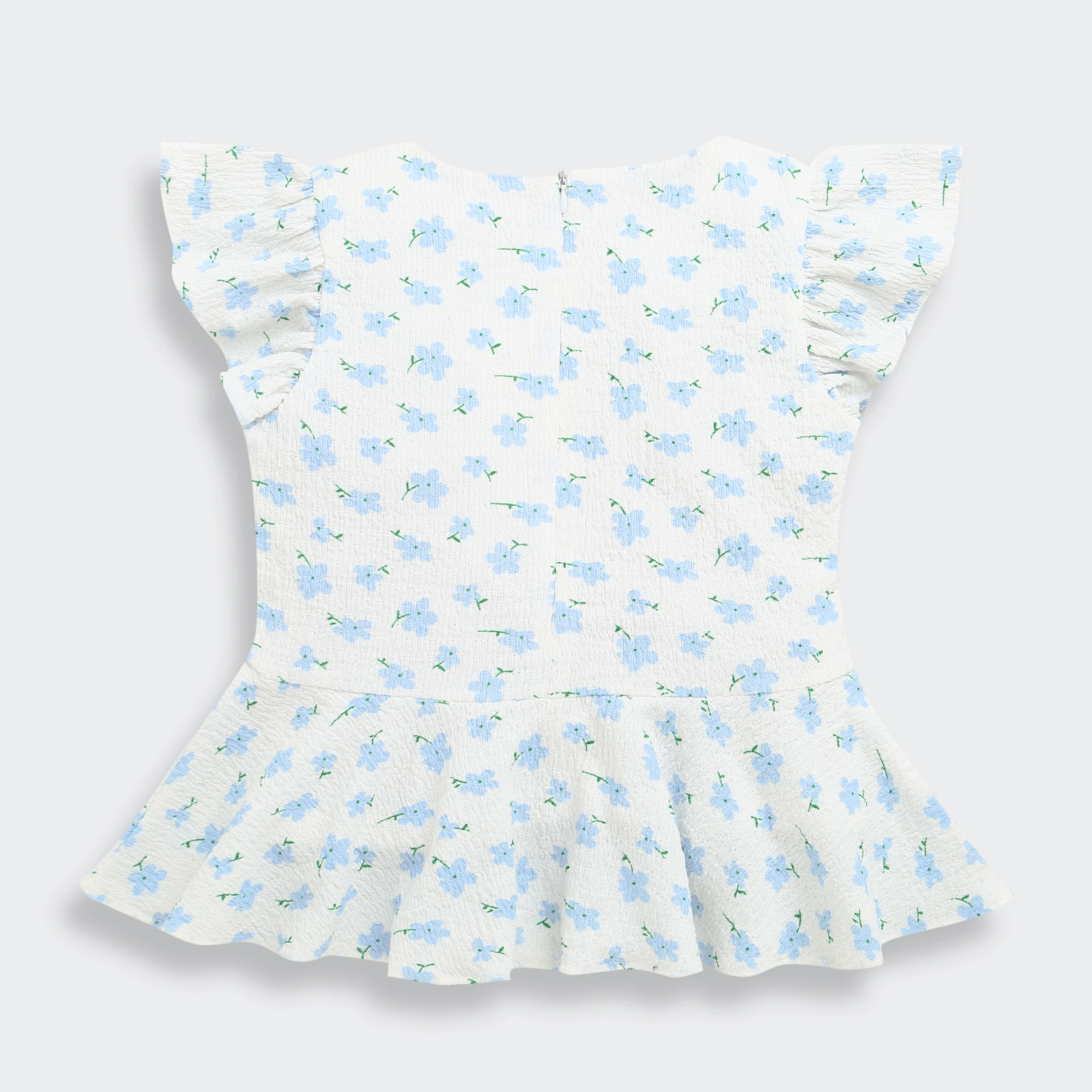 Girls Blue Floral Printed Peplum Top with Ruffle Sleeves TG6358 - Image 6
