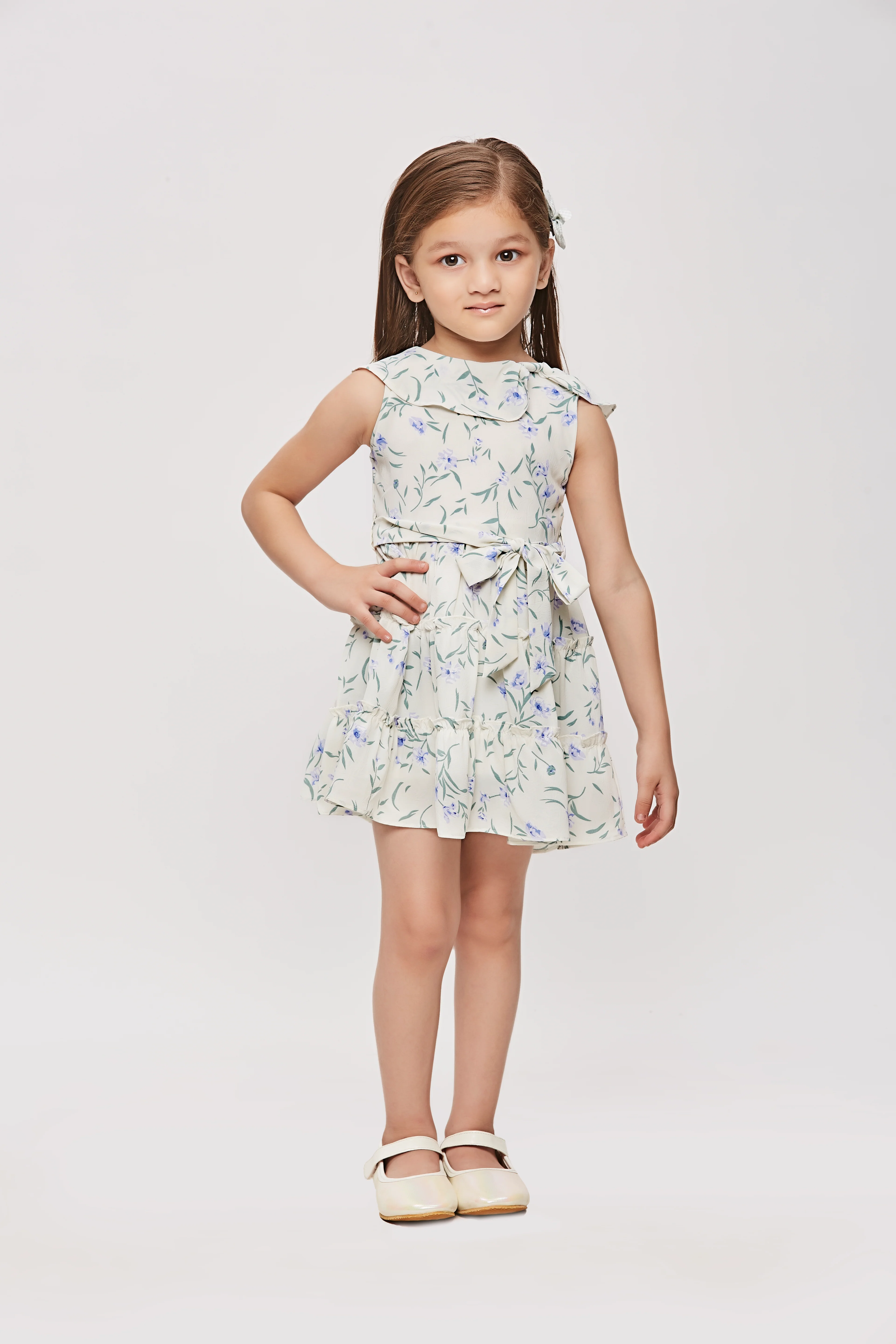 Blue Floral Tie-Waist Summer Dress TSM30471