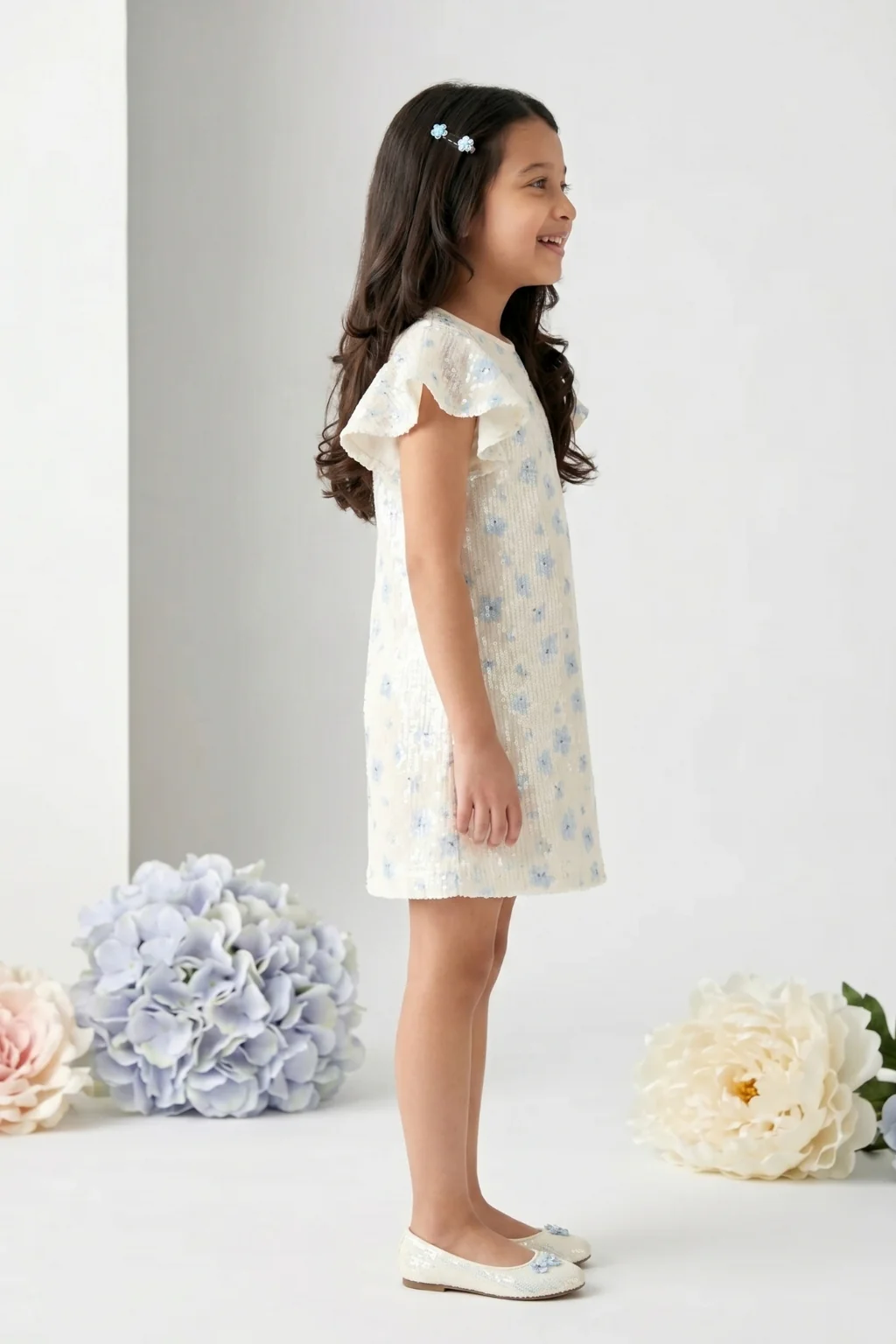 Girls Blue Sequin Party Dress with Flutter Sleeves M2245 - Image 3