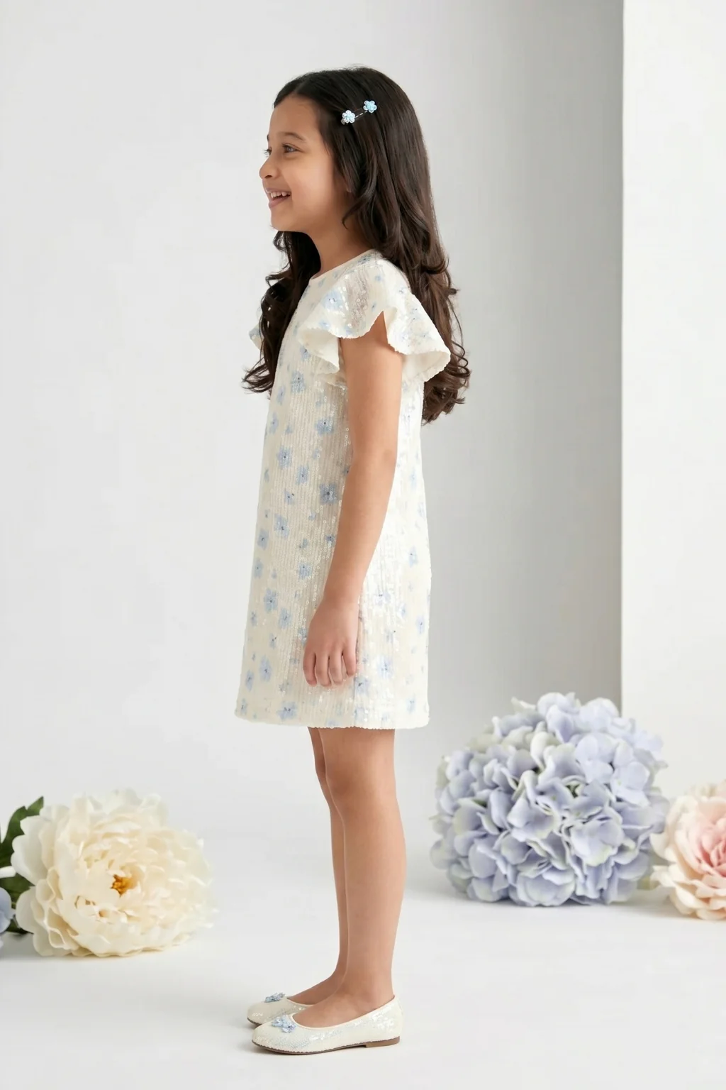 Girls Blue Sequin Party Dress with Flutter Sleeves M2245 - Image 4