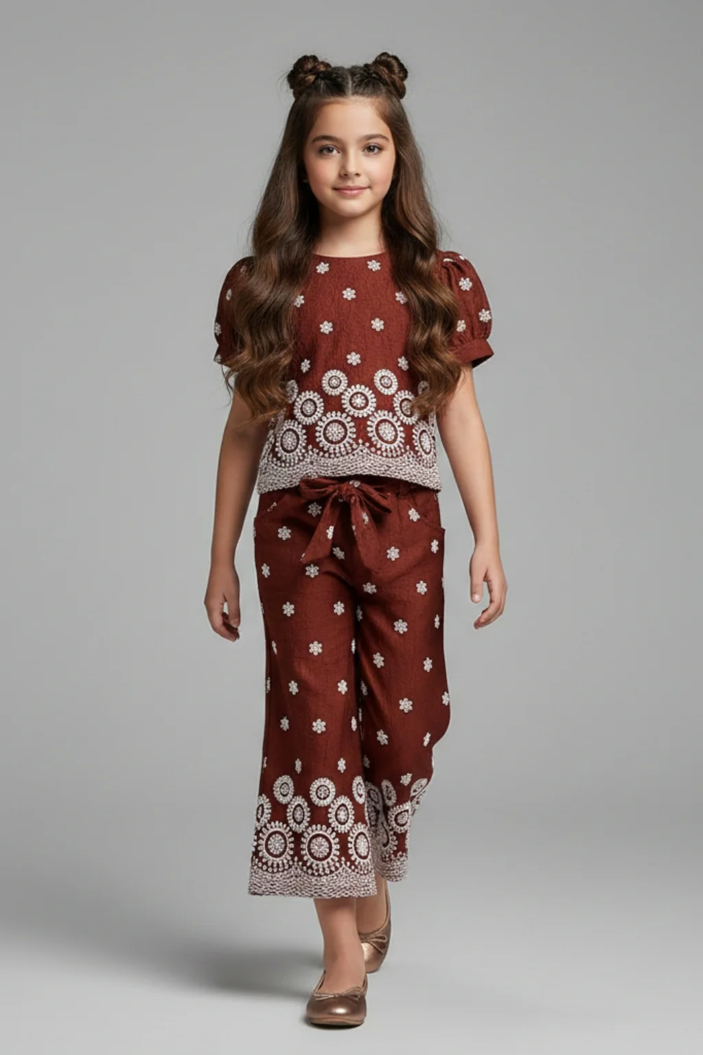 Girls Brown Printed Co-ord Set 3266 - Image 3