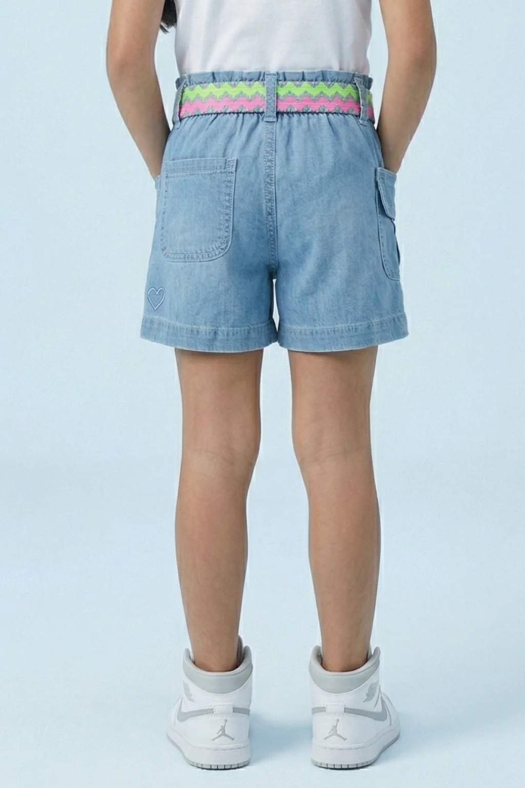 Girls Denim Shorts with Contrast Belt H1028 - Image 2