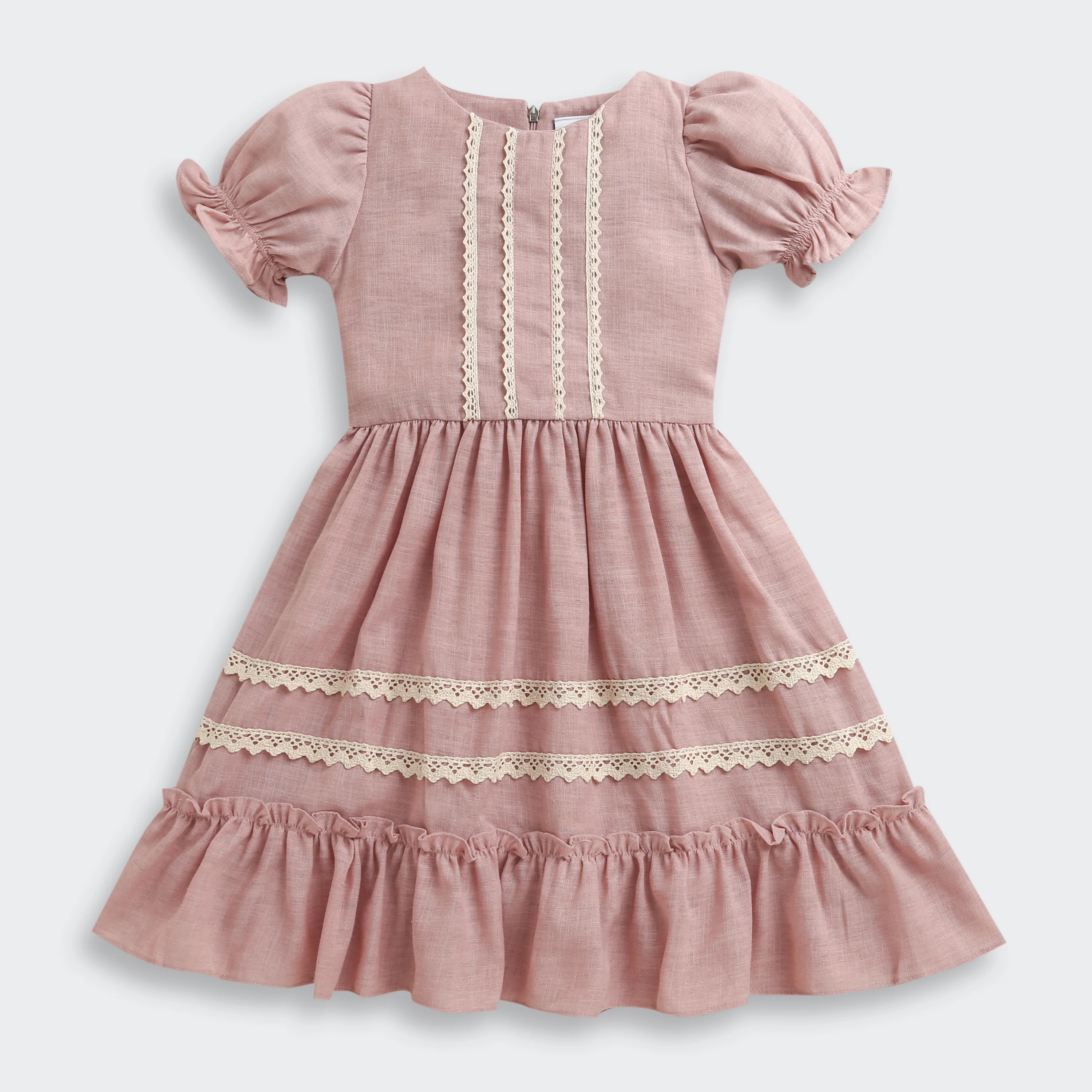 Girls Dusty Pink Lace Trim Dress M2440 - Image 5