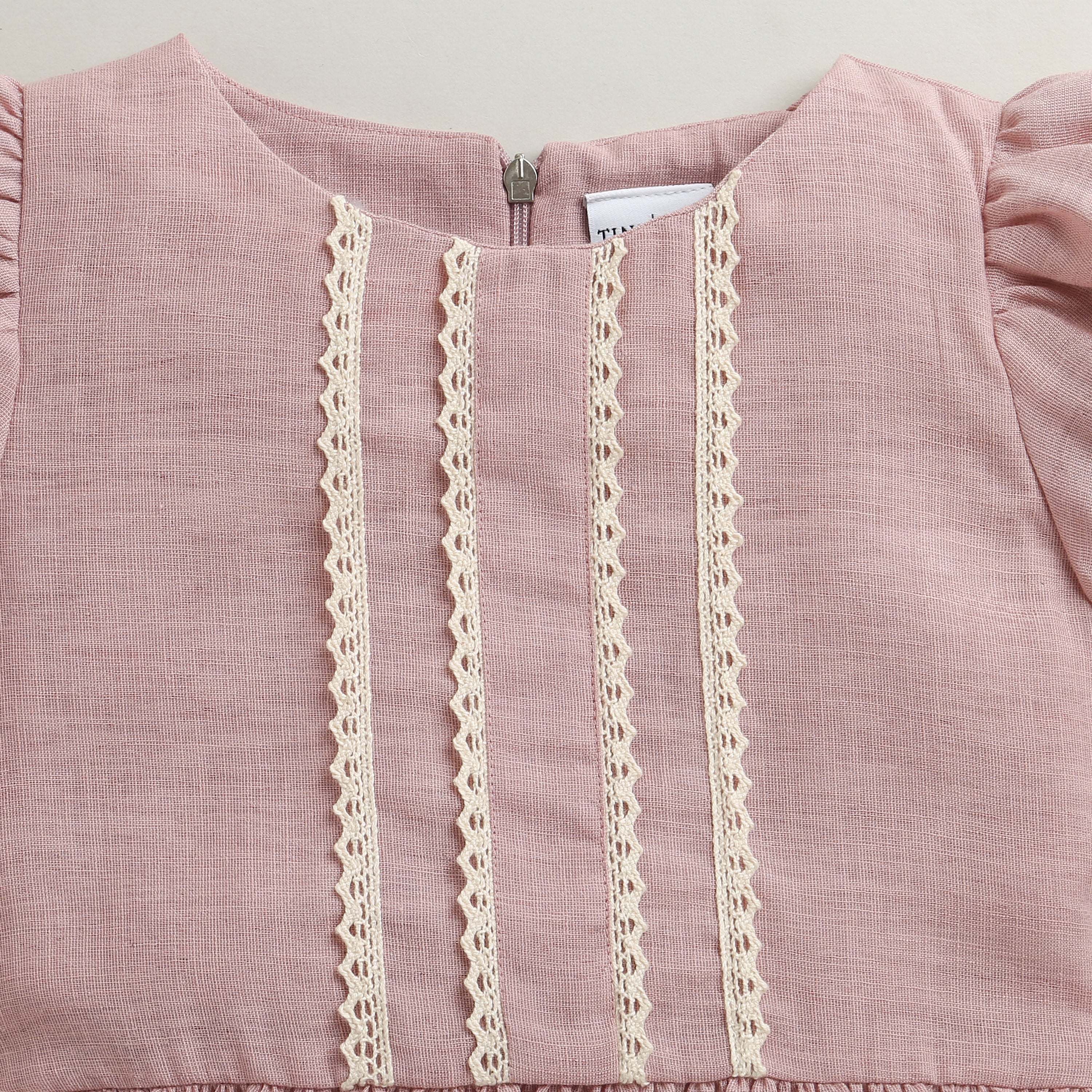 Girls Dusty Pink Lace Trim Dress M2440 - Image 7