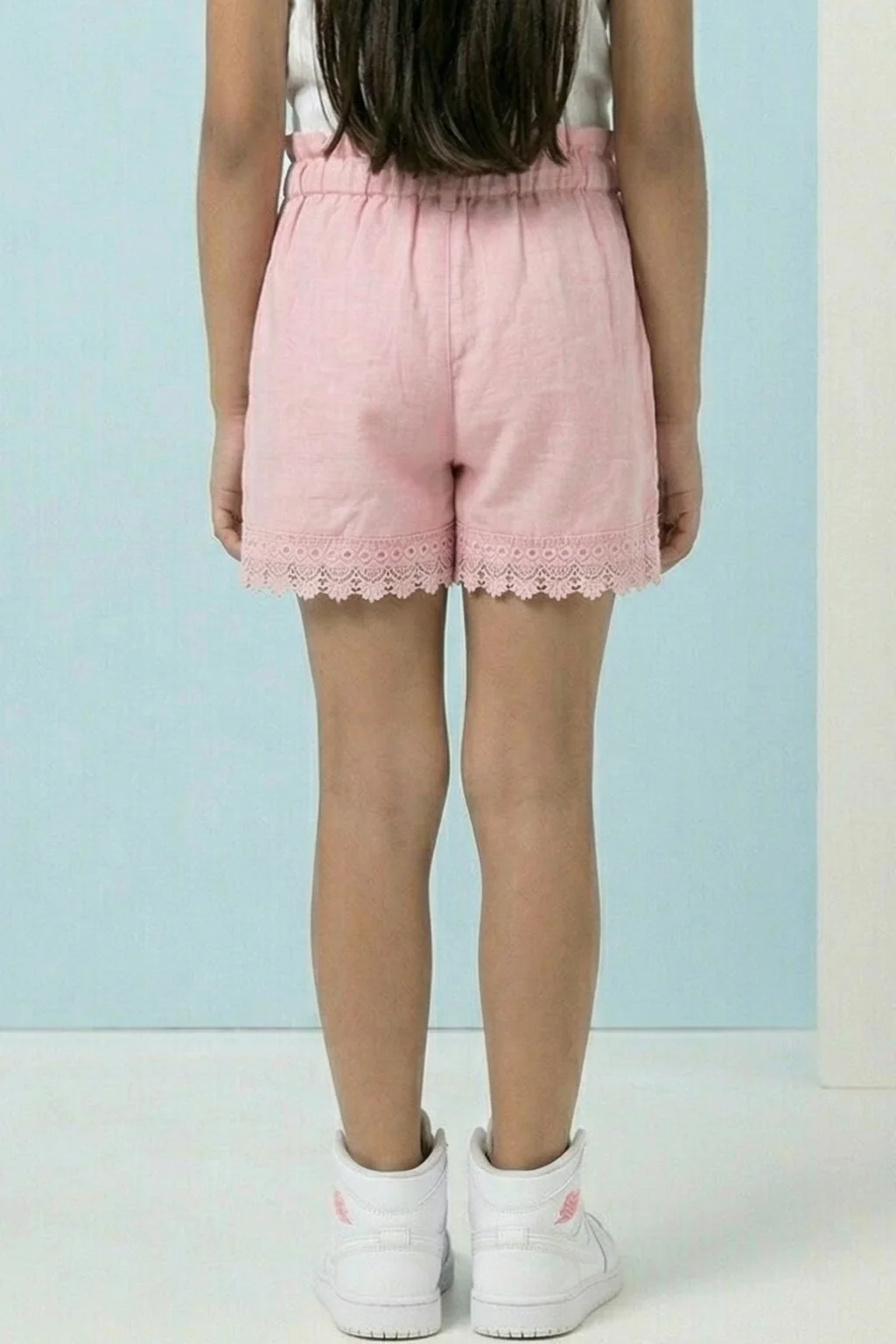 Girls Flamingo Pink Lace Hem Shorts H1037 - Image 2