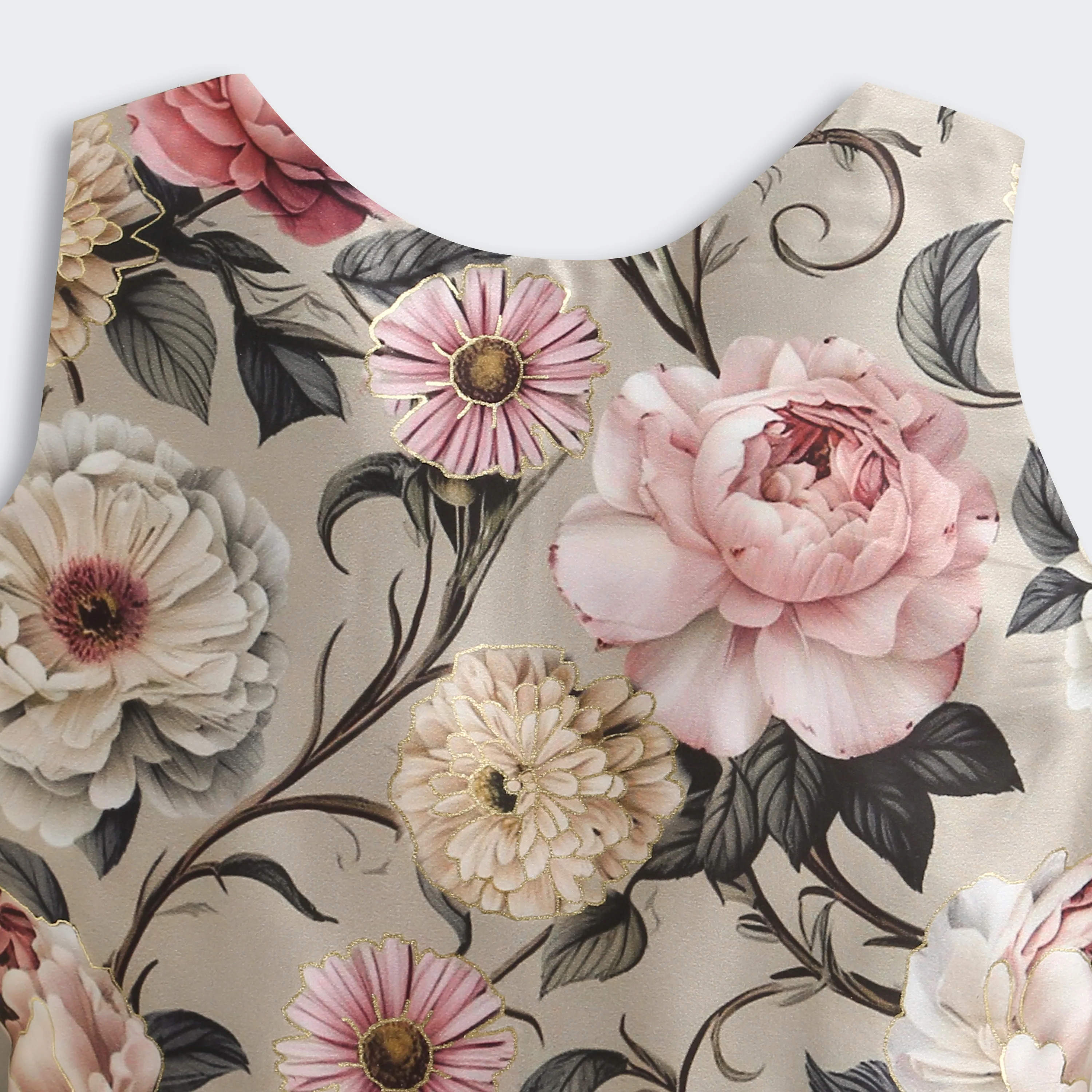 Girls Floral Satin Frock with Cream Knit Shrug TSF10098 - Image 11