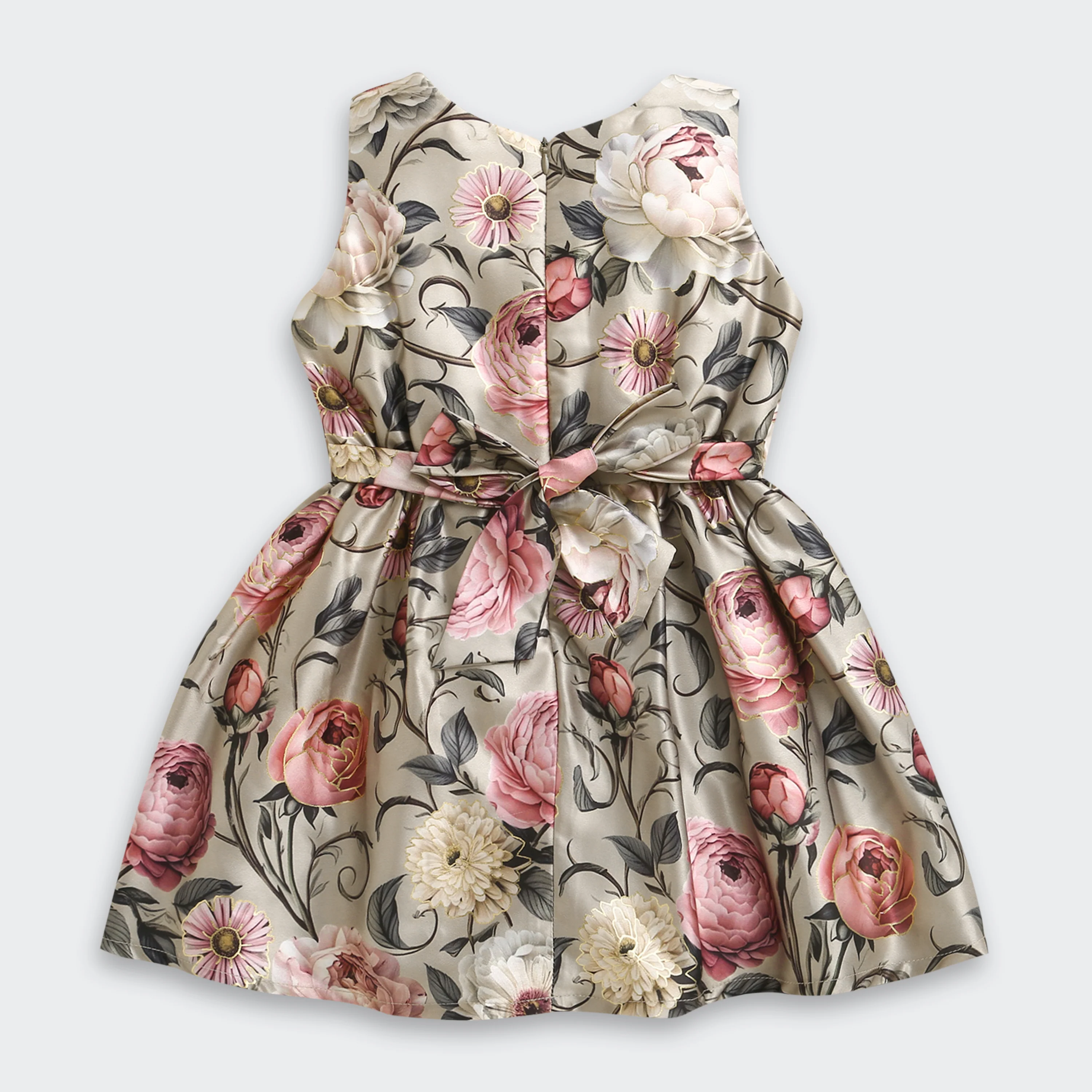 Girls Floral Satin Frock with Cream Knit Shrug TSF10098 - Image 13