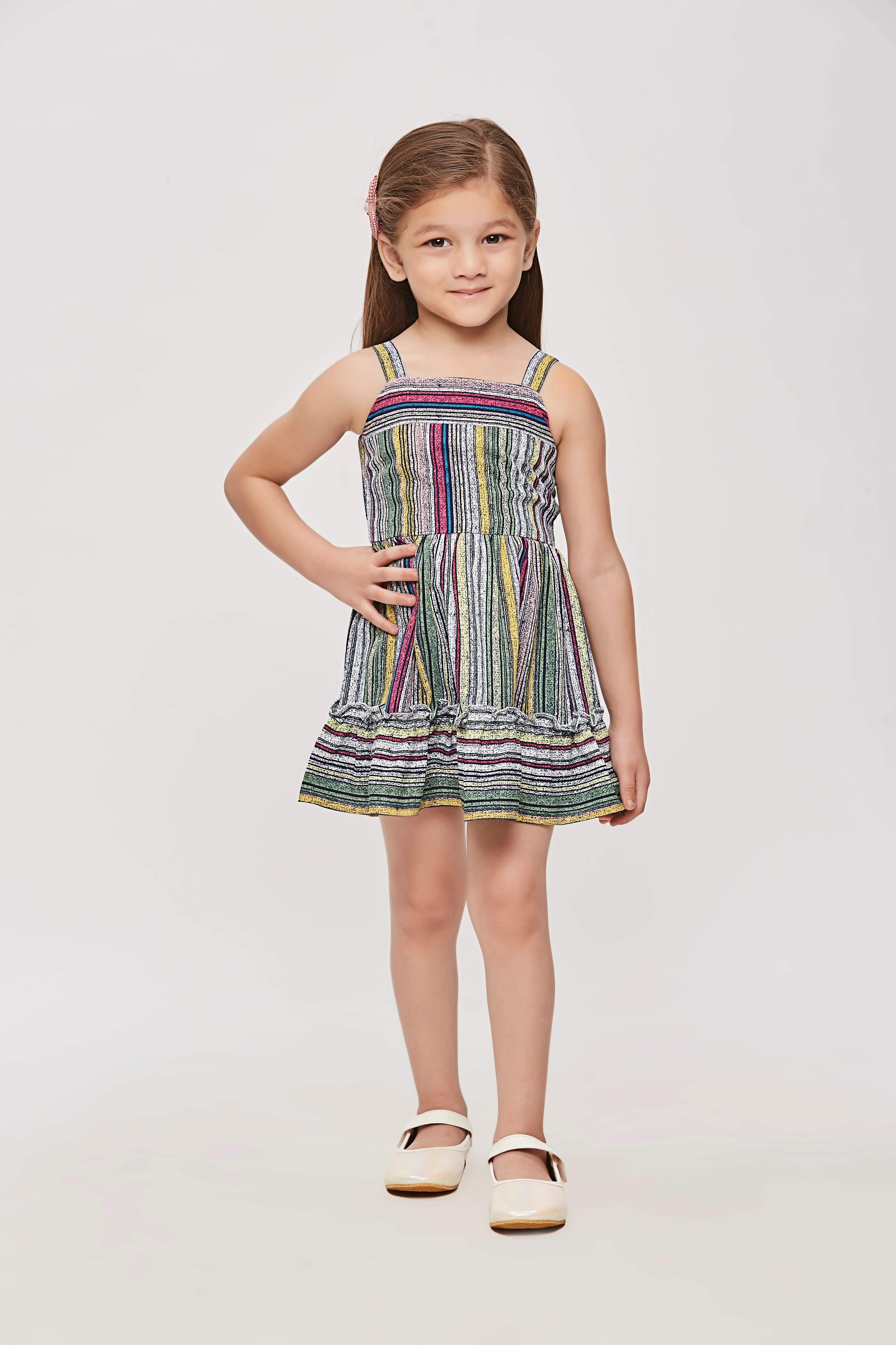 Girls Green Abstract Print Strappy Dress TSM30455