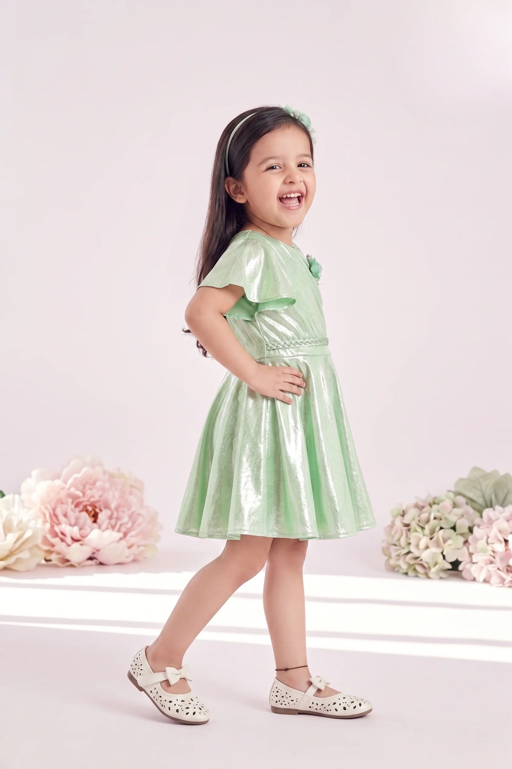 Girls Green Shimmer One-Shoulder Dress TSM30407 - Image 3