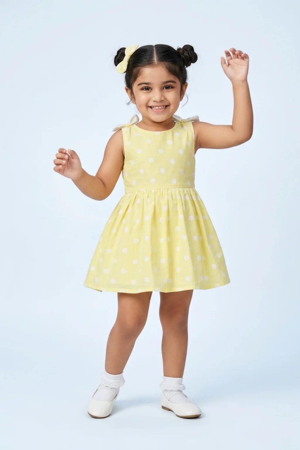 Girls Lemon Yellow Polka Dot Summer Dress TSM30408