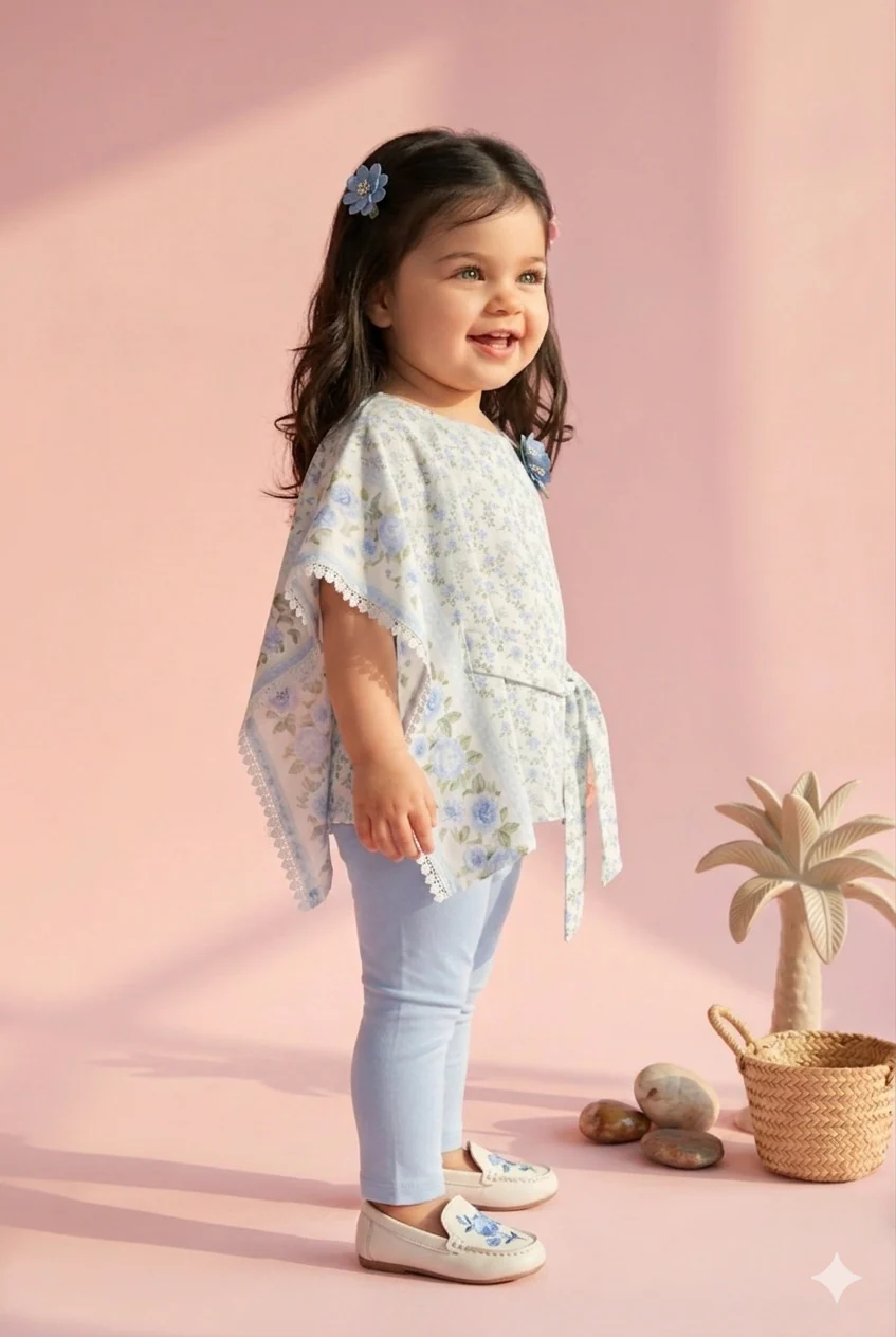 Girls Light Blue Floral Top & Capri Set TSSET40236 - Image 3