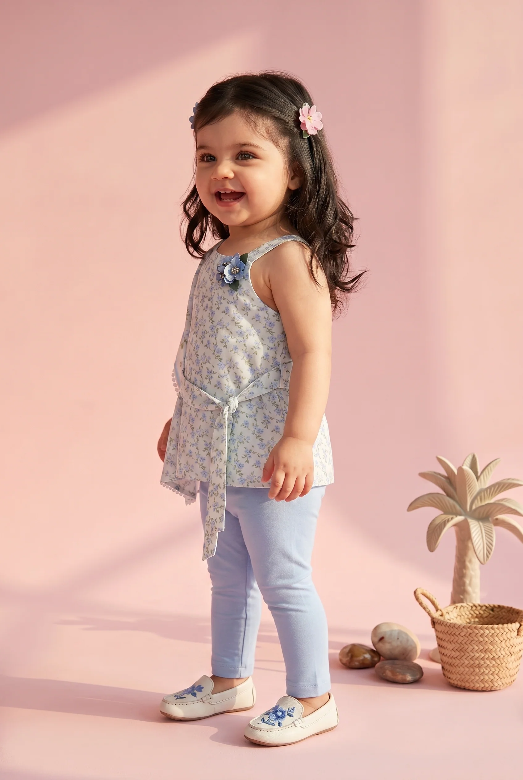 Girls Light Blue Floral Top & Capri Set TSSET40236 - Image 4