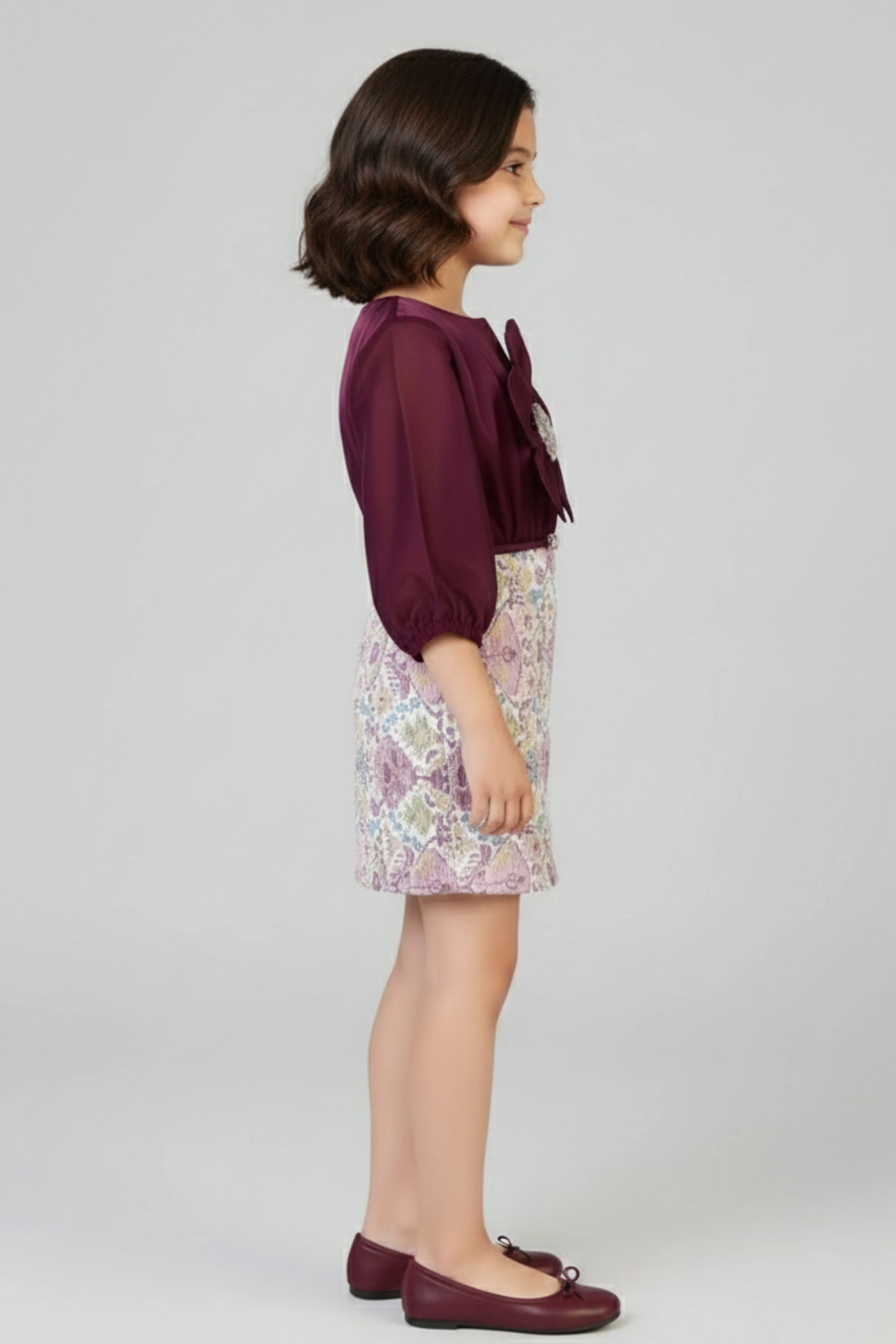 Girls Maroon Flower Detail Party Dress M2530 - Image 3