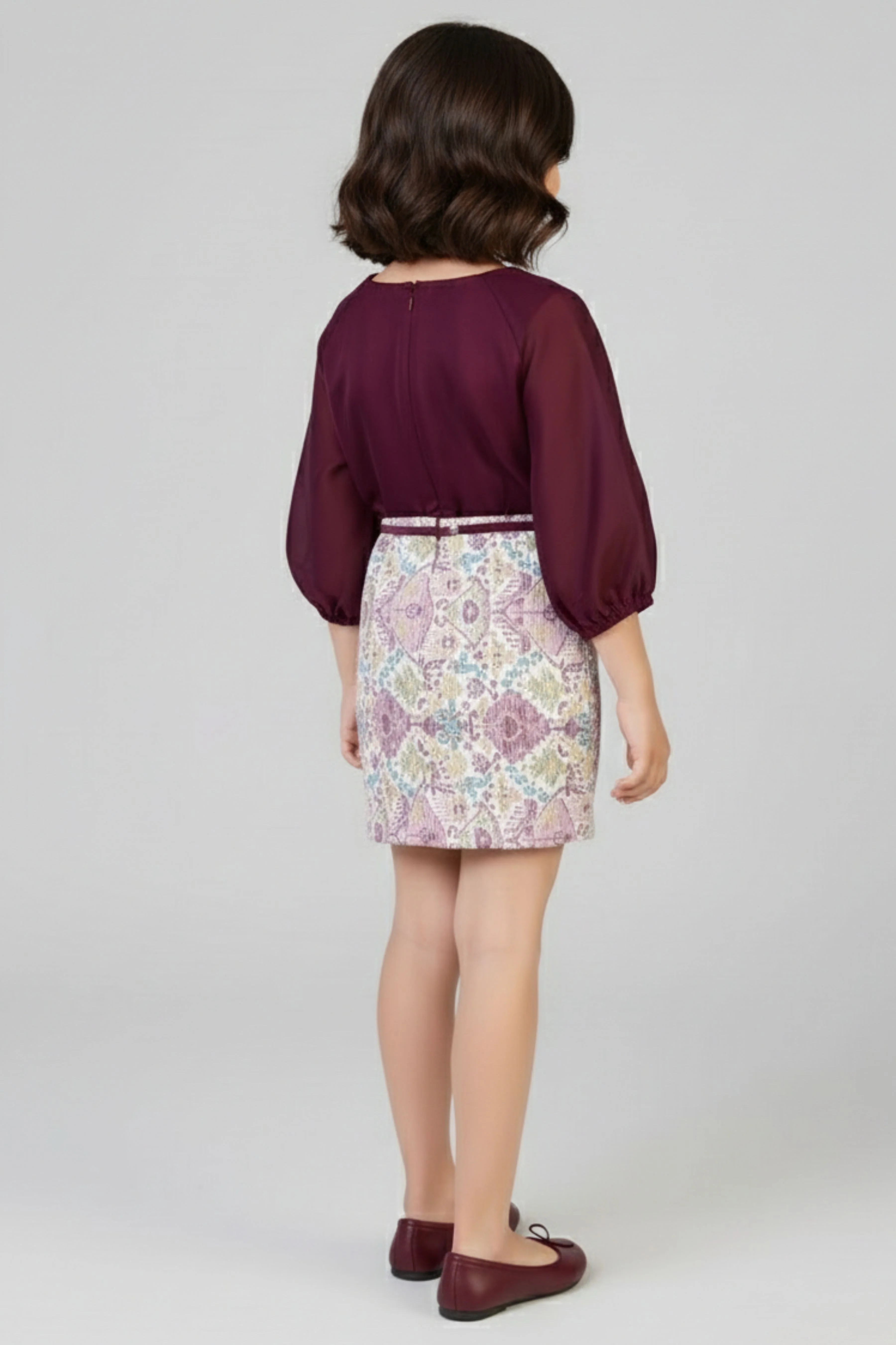 Girls Maroon Flower Detail Party Dress M2530 - Image 4