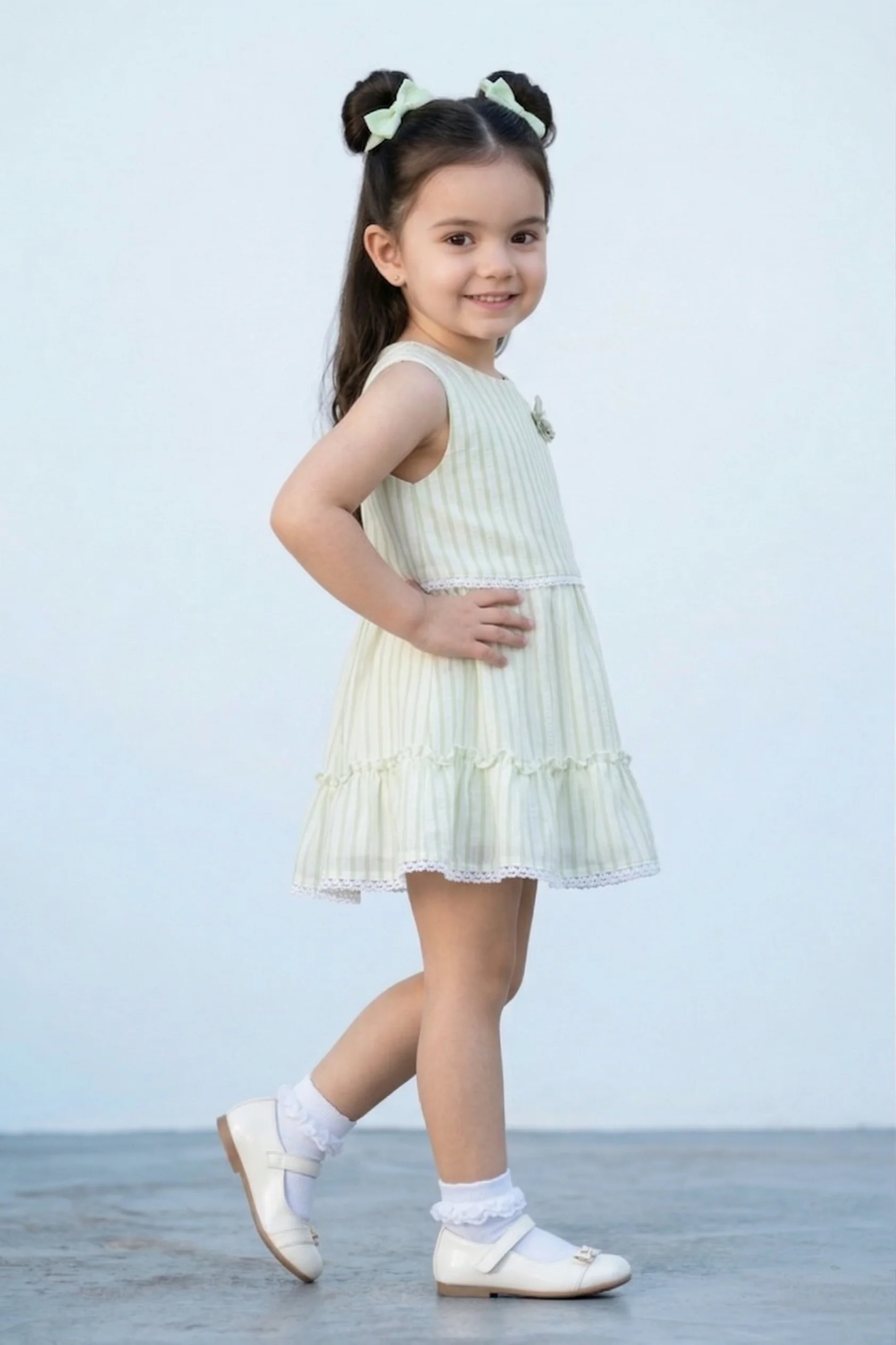 Girls Mint Green Pleated Tier Dress TSM30514 - Image 2