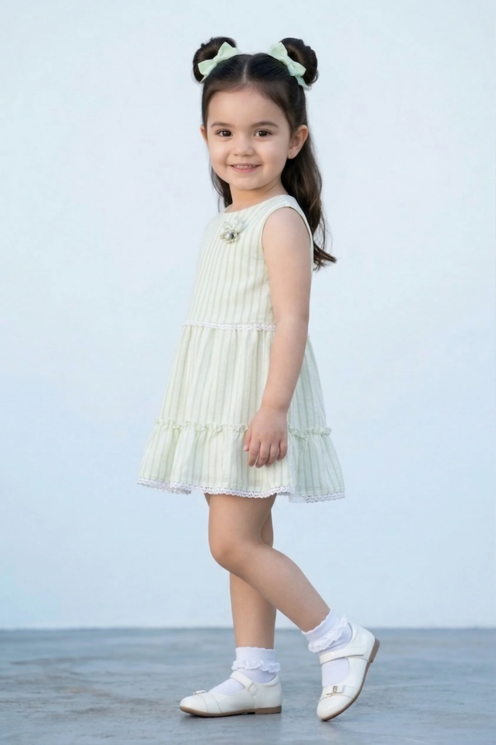 Girls Mint Green Pleated Tier Dress TSM30514 - Image 3