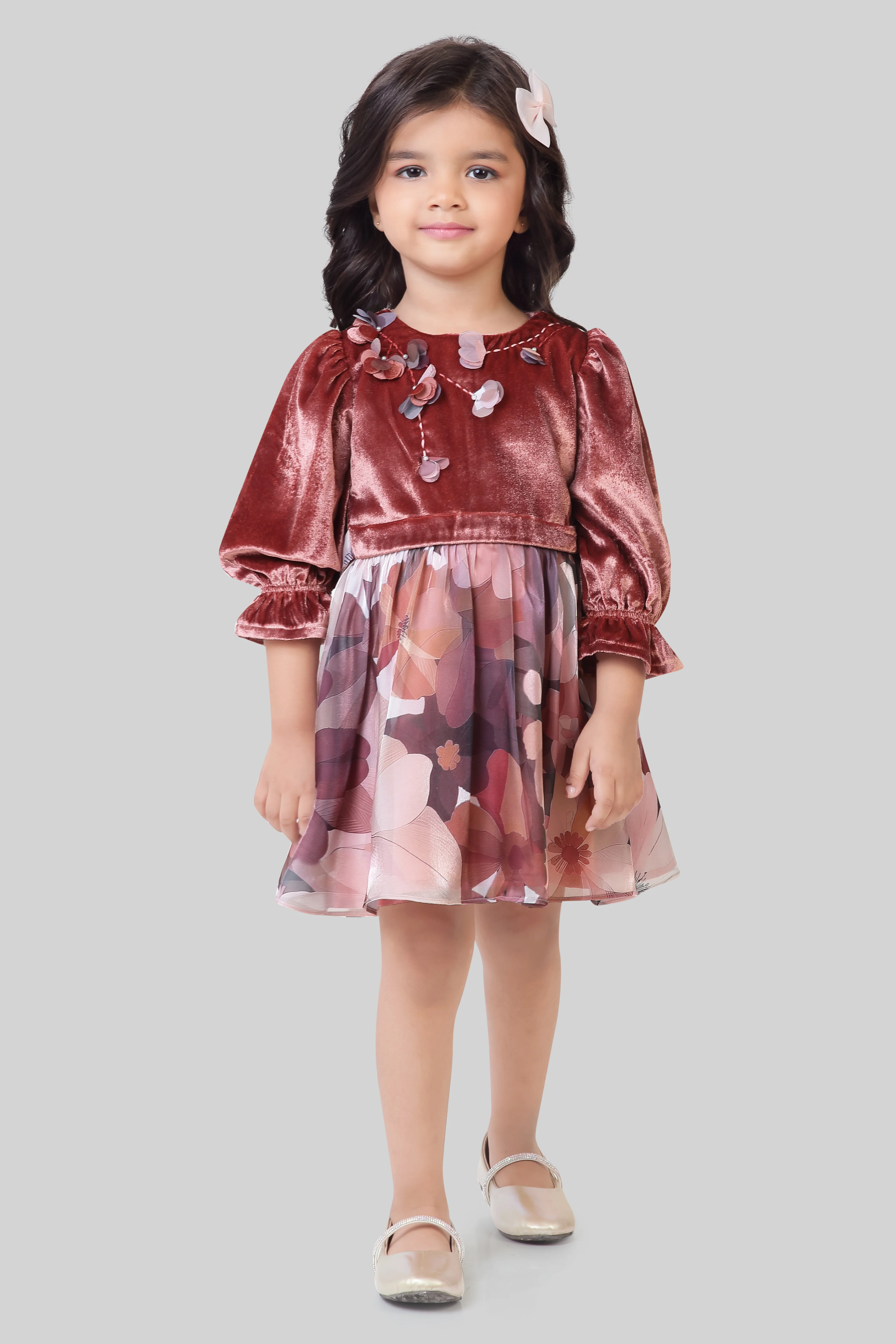 Girls Onion Pink Floral Organza Party Frock TSF10078 - Image 5
