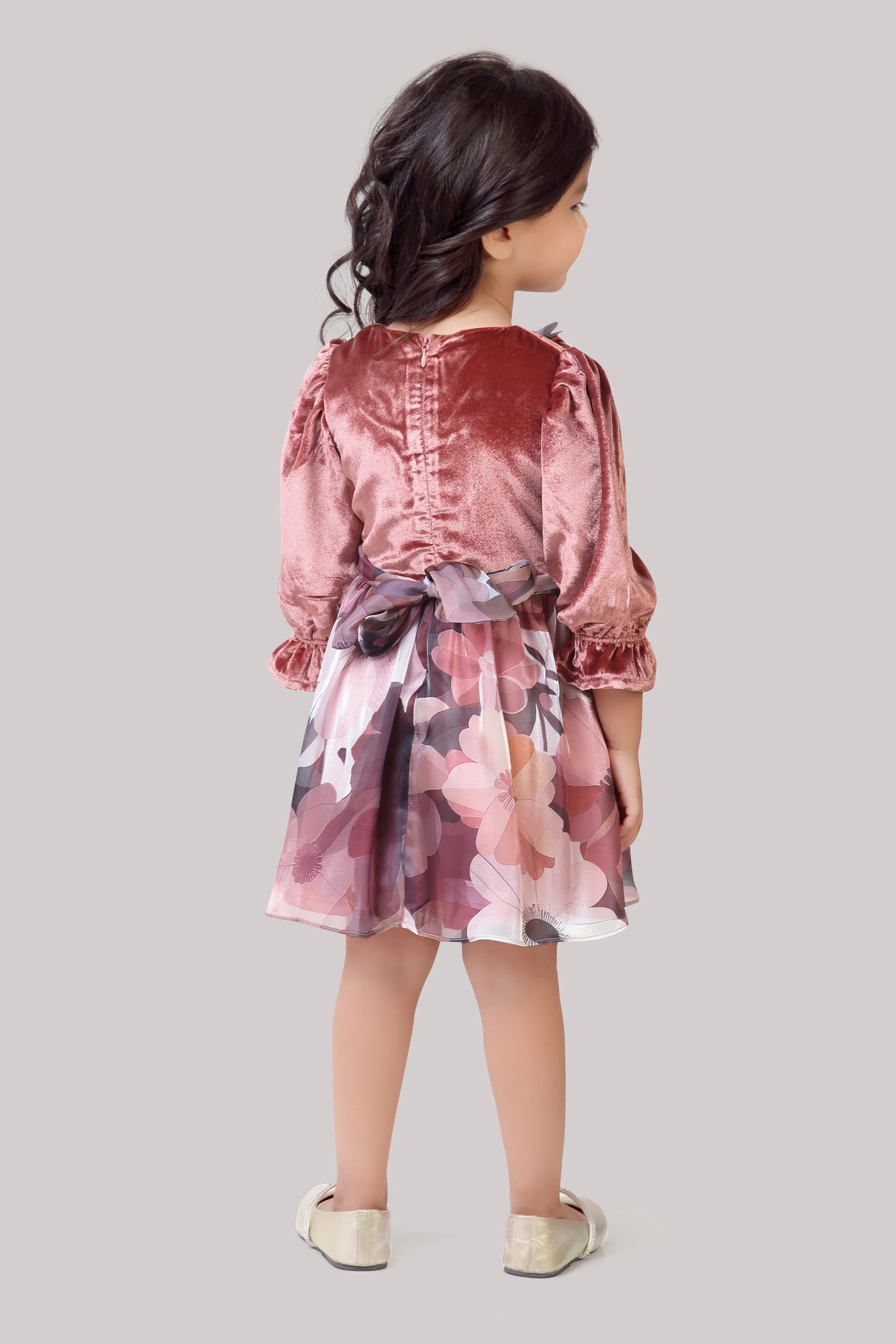 Girls Onion Pink Floral Organza Party Frock TSF10078 - Image 6
