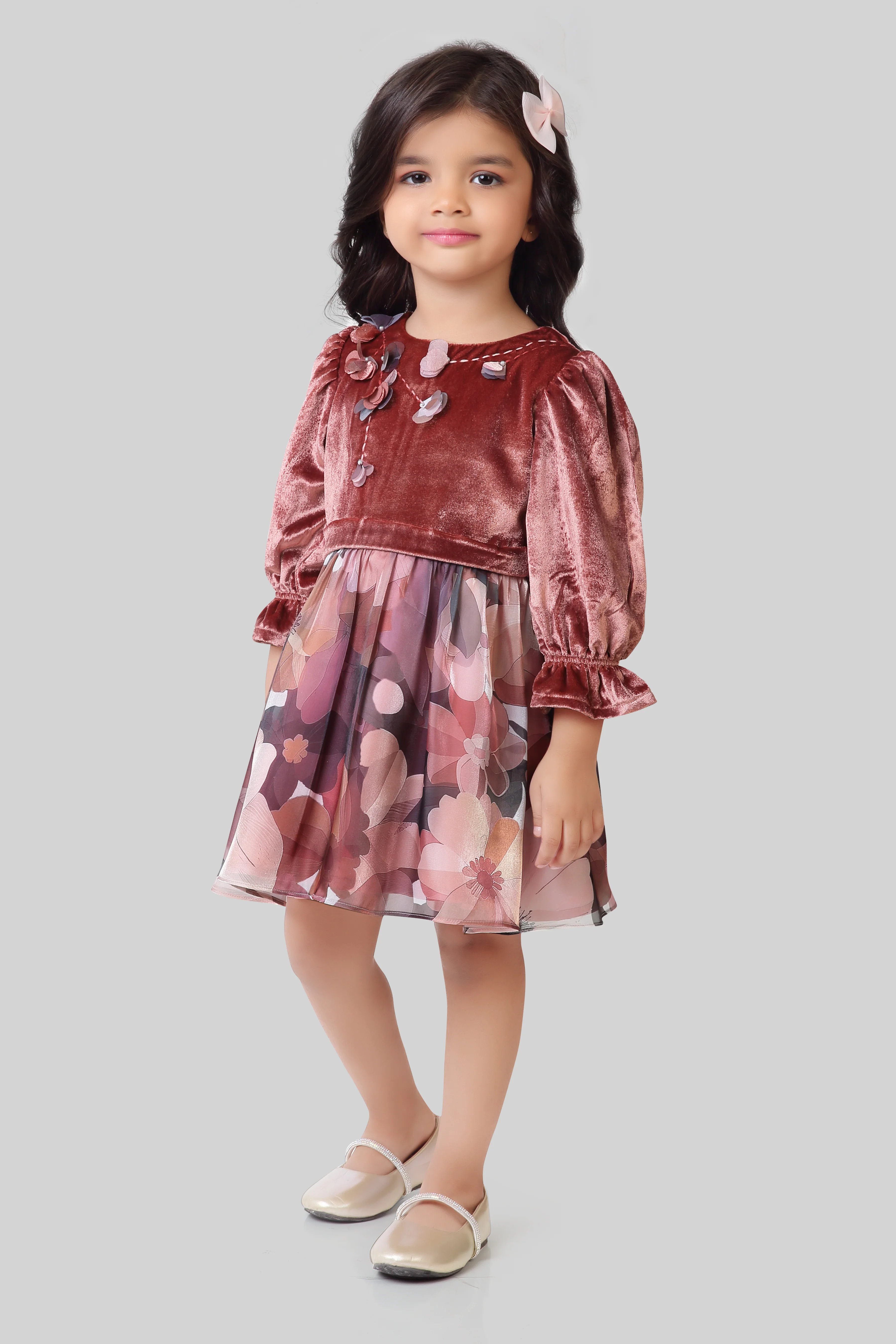 Girls Onion Pink Floral Organza Party Frock TSF10078 - Image 7