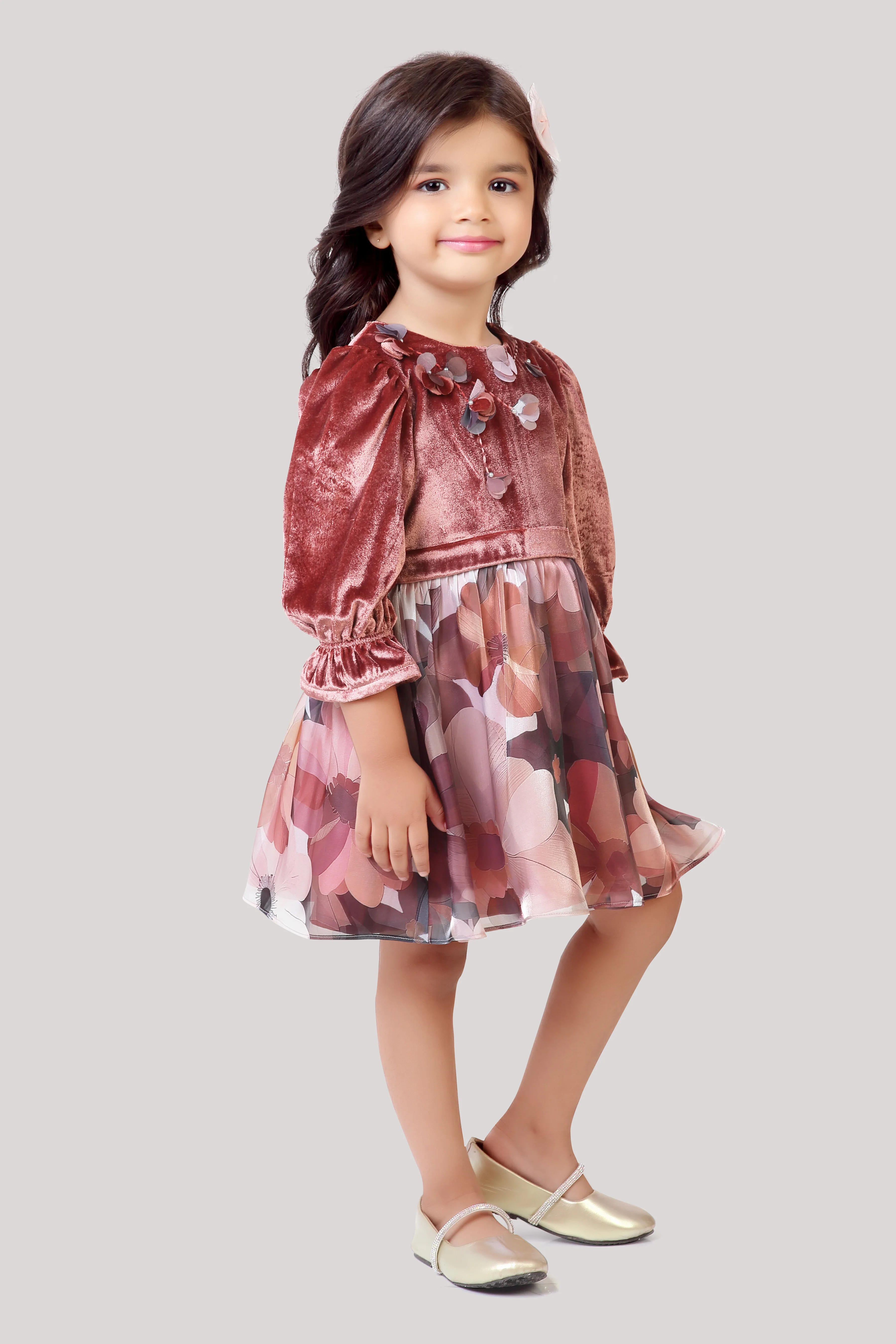 Girls Onion Pink Floral Organza Party Frock TSF10078 - Image 8