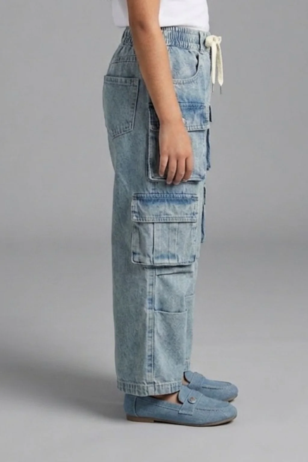 Girls Patch Pocket Denim Cargo Jeans P1599 - Image 4