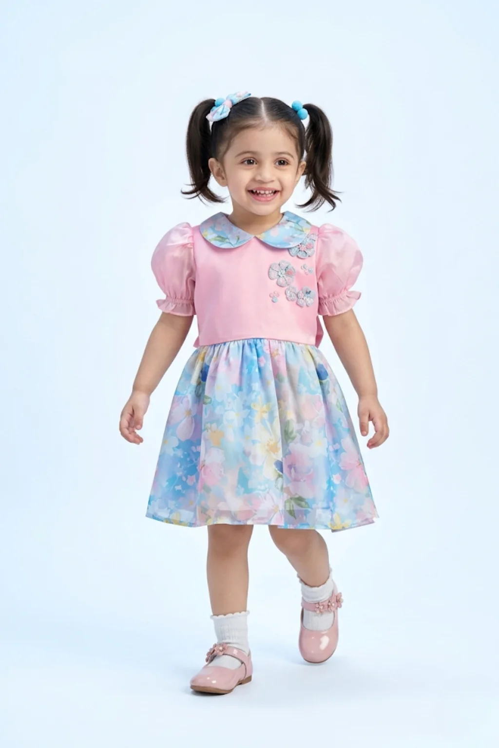 Pink & Blue Floral Peter Pan Collar Dress TSF10083