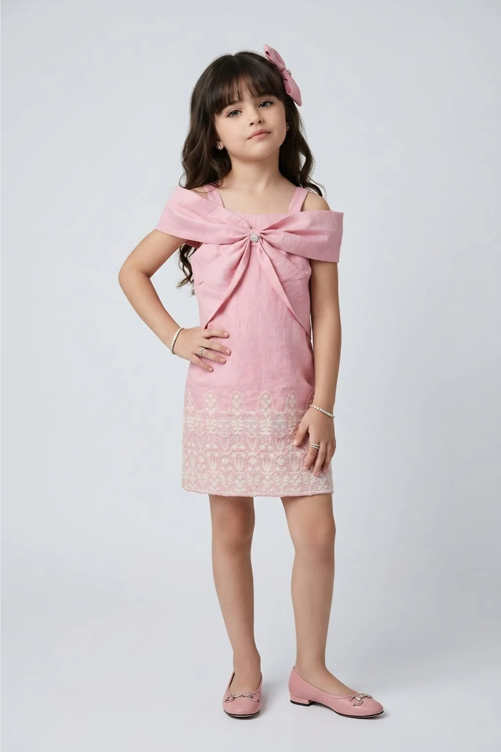 Girls Pink Embroidered Party Dress M2623