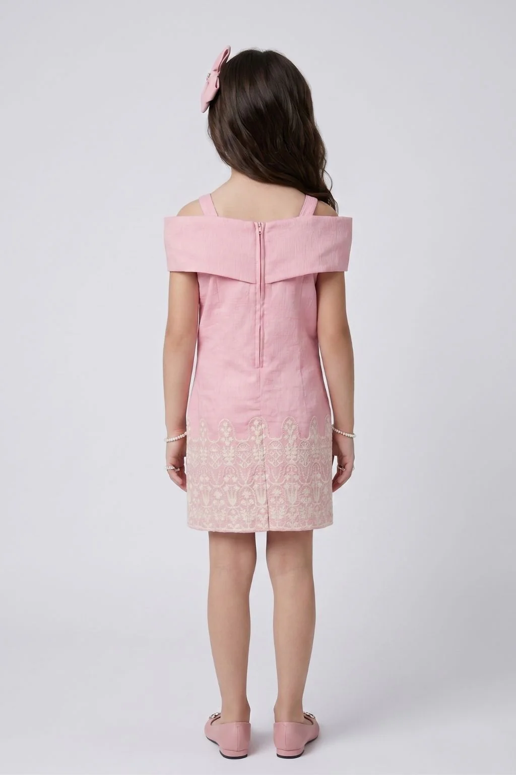 Girls Pink Embroidered Party Dress M2623 - Image 2