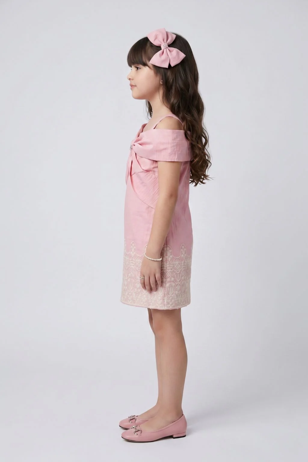 Girls Pink Embroidered Party Dress M2623 - Image 3