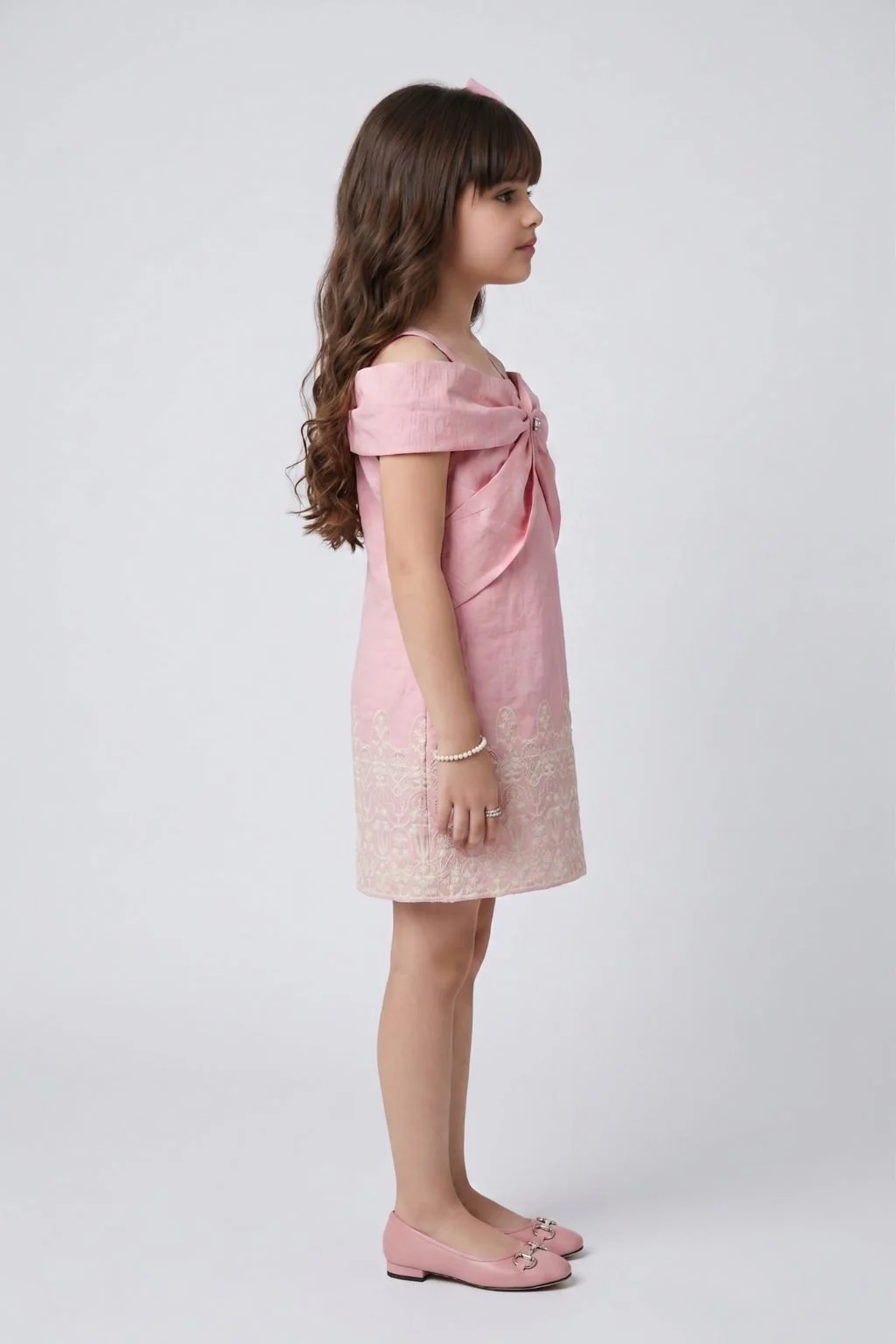 Girls Pink Embroidered Party Dress M2623 - Image 4