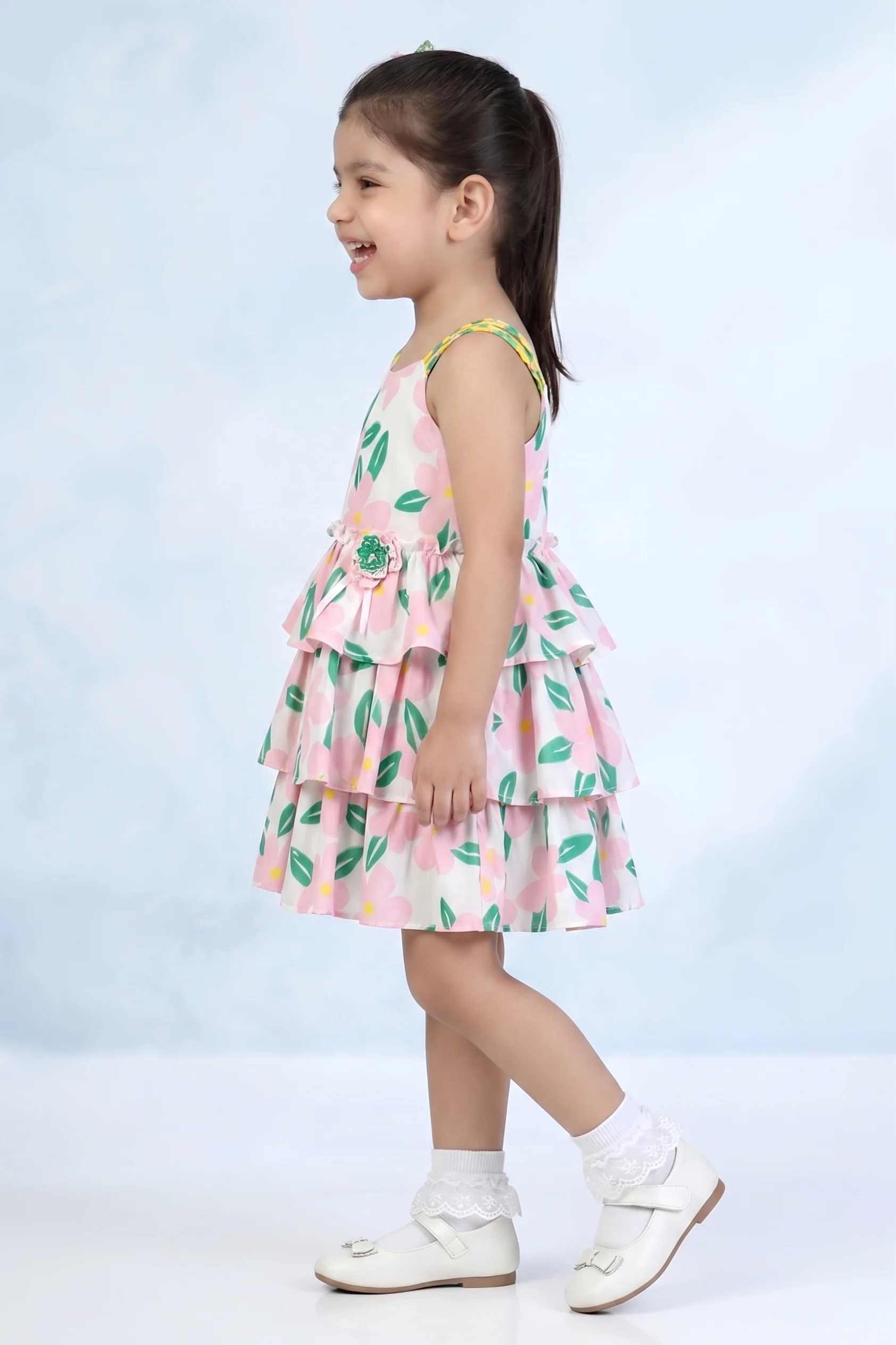 Girls Pink Floral Layered Party Dress TSM30571 - Image 3