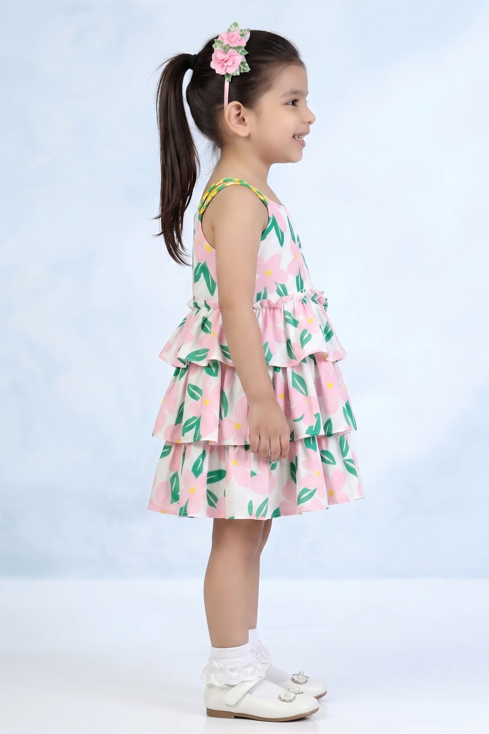Girls Pink Floral Layered Party Dress TSM30571 - Image 4
