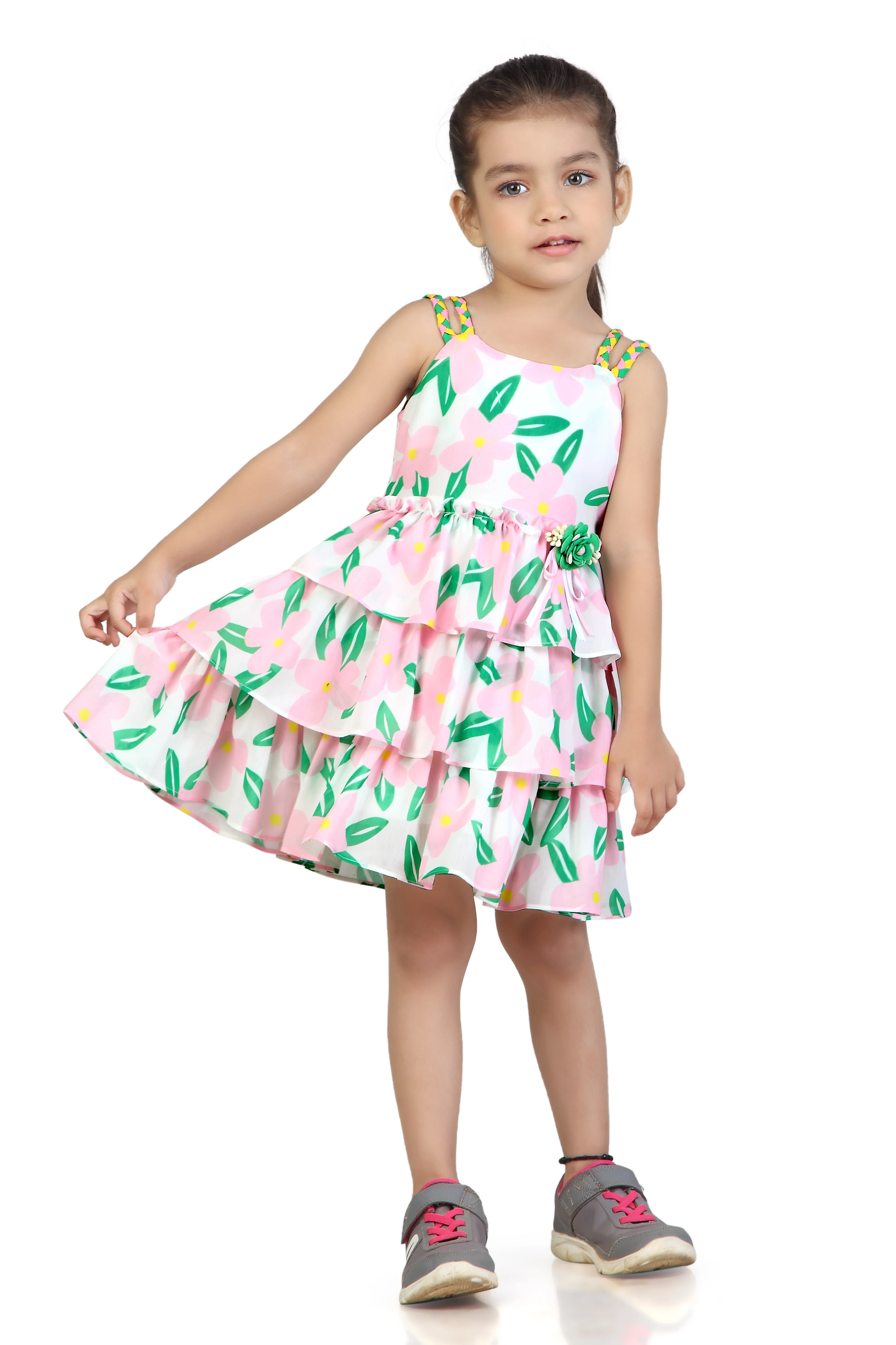 Girls Pink Floral Layered Party Dress TSM30571 - Image 5